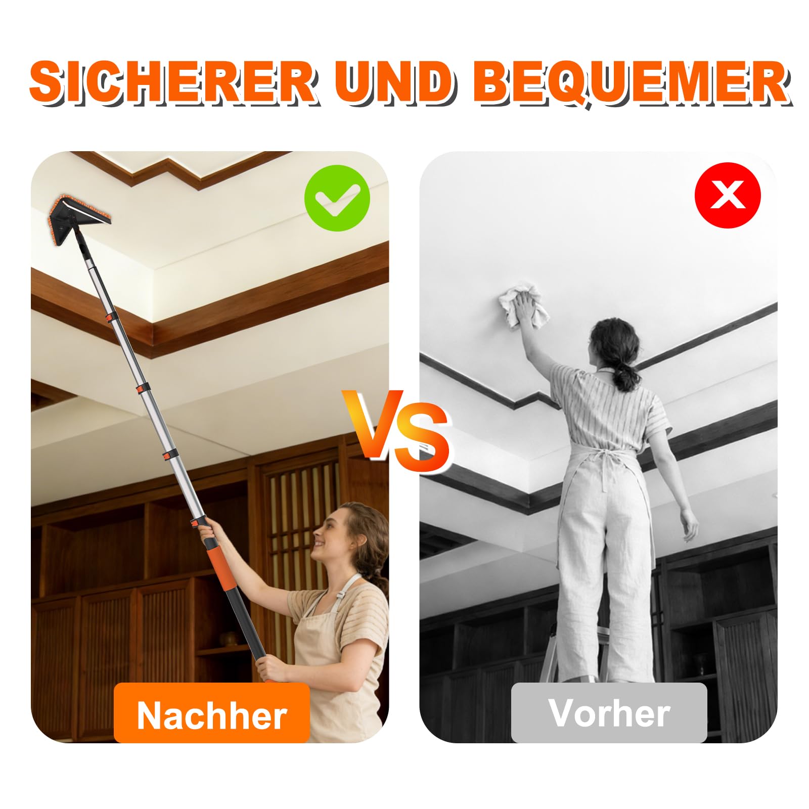 SISUPASSIE 6m Staubwedel Teleskop, Spinnwebenbesen mit Teleskopstiel, Staubwedel Waschbar für Sockelleisten, Wände, Fenster, Ventilatorblätter, hohe Decken und Spinnweben
