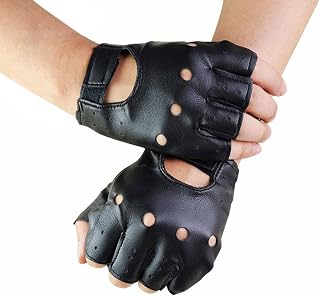 Fingerless PU Faux Leather Gloves, Half Finger Outdoor Sport Glove Biker Punk Gloves, Dance Glove Performance Costume Style Glove for Women and Men, Black