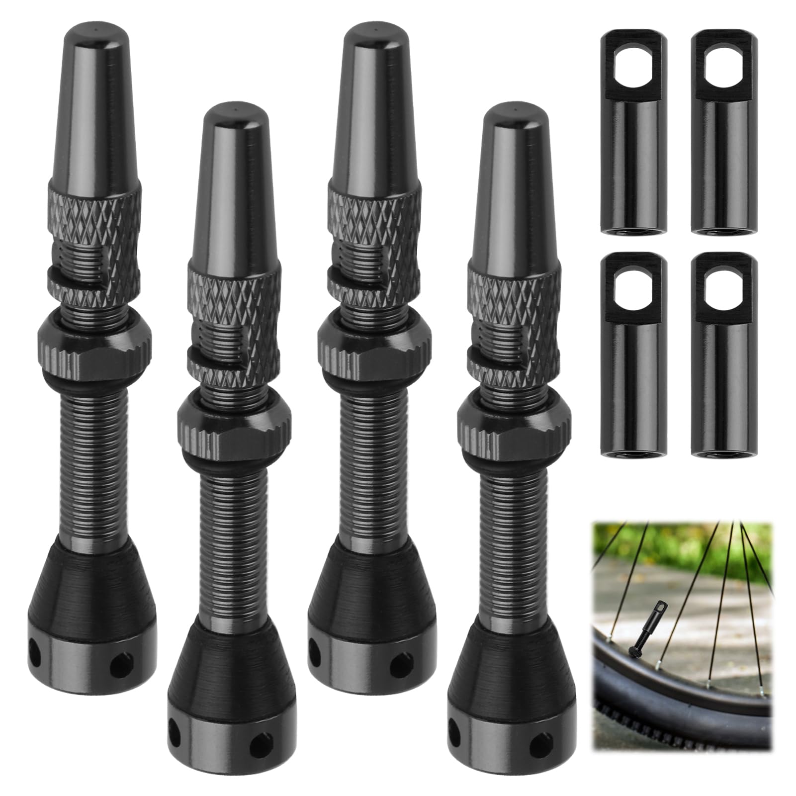 4Pcs Bike Tubeless Presta Air Valve Stem, Alloy Tubeless Presta Valve Stem