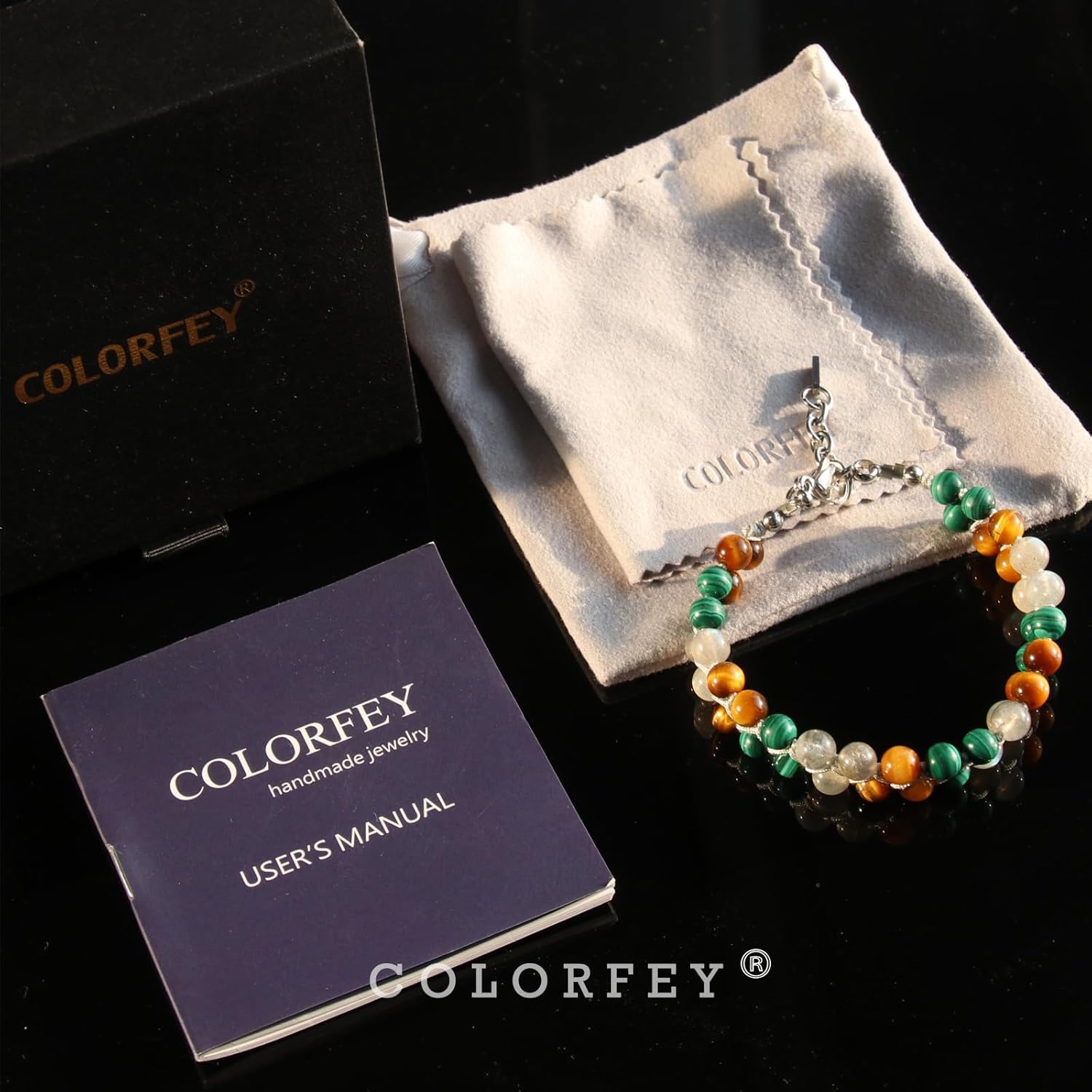 Healing Crystal Beaded Bracelet for Women Men, Handmade Bead Natural Tiger Eye Amethystal Malachite Stone Double Layer Bracelets 6mm, Adjustable Bracelets Valentine’s Day Gift for Her