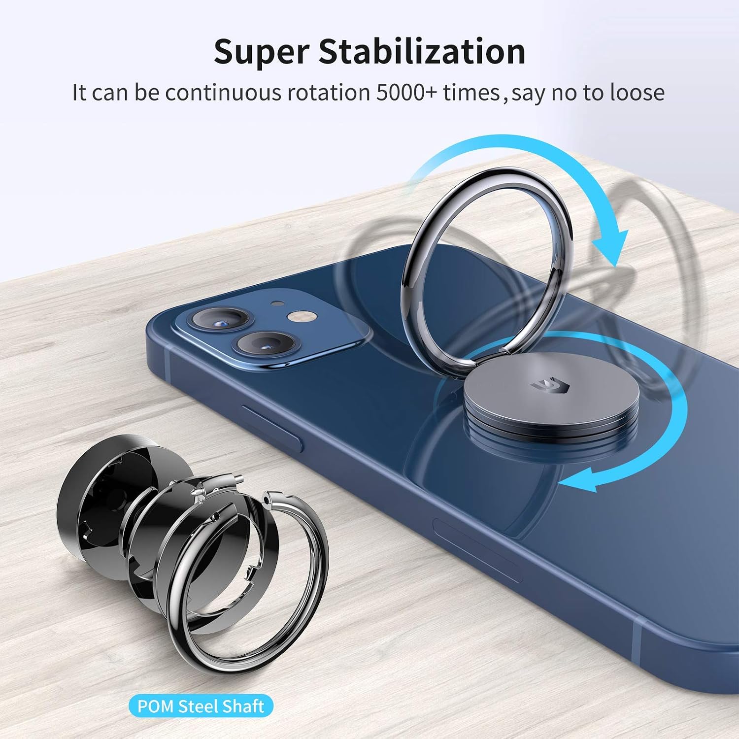 UNBREAKcable Cell Phone Ring Holder Stand,360° Rotation Extreme Stable Finger Grip,Phone Kickstand for Magnetic Car Mount Compatible with iPhone, Samsung, LG, Sony, HTC and More