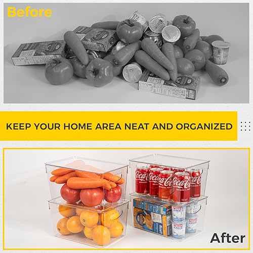 Miniatura 6 de SCAVATA Paquete de 4 cubos de almacenamiento apilables con tapas, organizador de despensa de plástico transparente con asa para cocina, nevera,