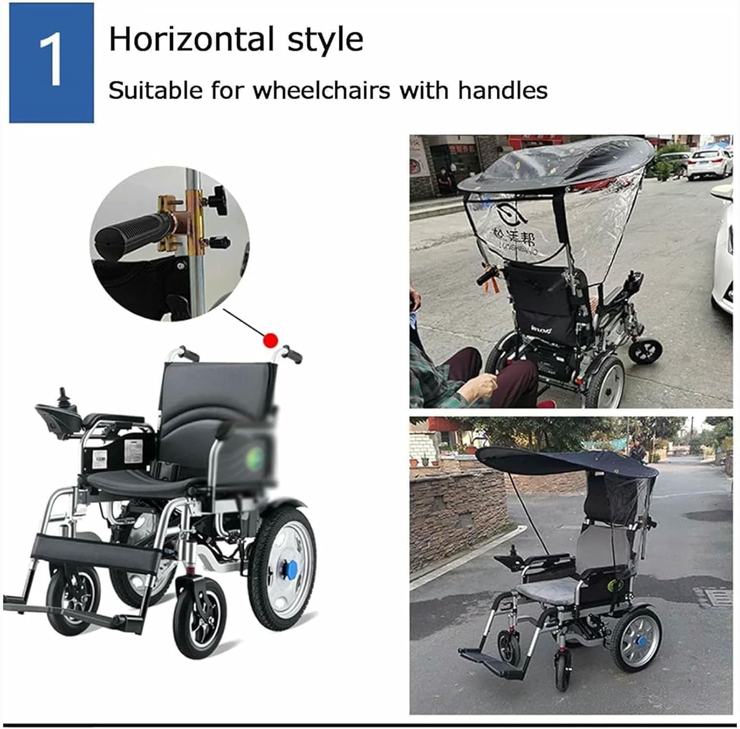 Sunshade Canopy for Mobility Scooters, Electric Wheelchair Umbrella Canopy Awning, Adjustable Wheelchair Umbrella Sun Shade Rain Covers