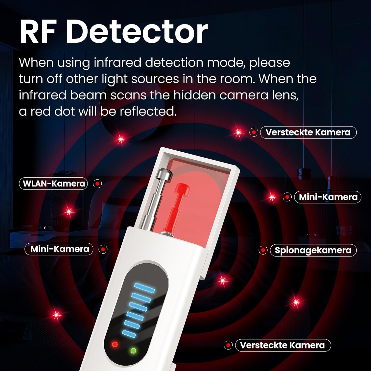 5 in 1 Hidden Camera Detectors, GPS Tracker Finder with 5 Modes, 5 Sensitivity Levels, Flashlight, Anti-Theft, Spy Camera Finder for Travel/Hotel/Car/Bathroom, White image 5 of 9 B0DD3CQJ31