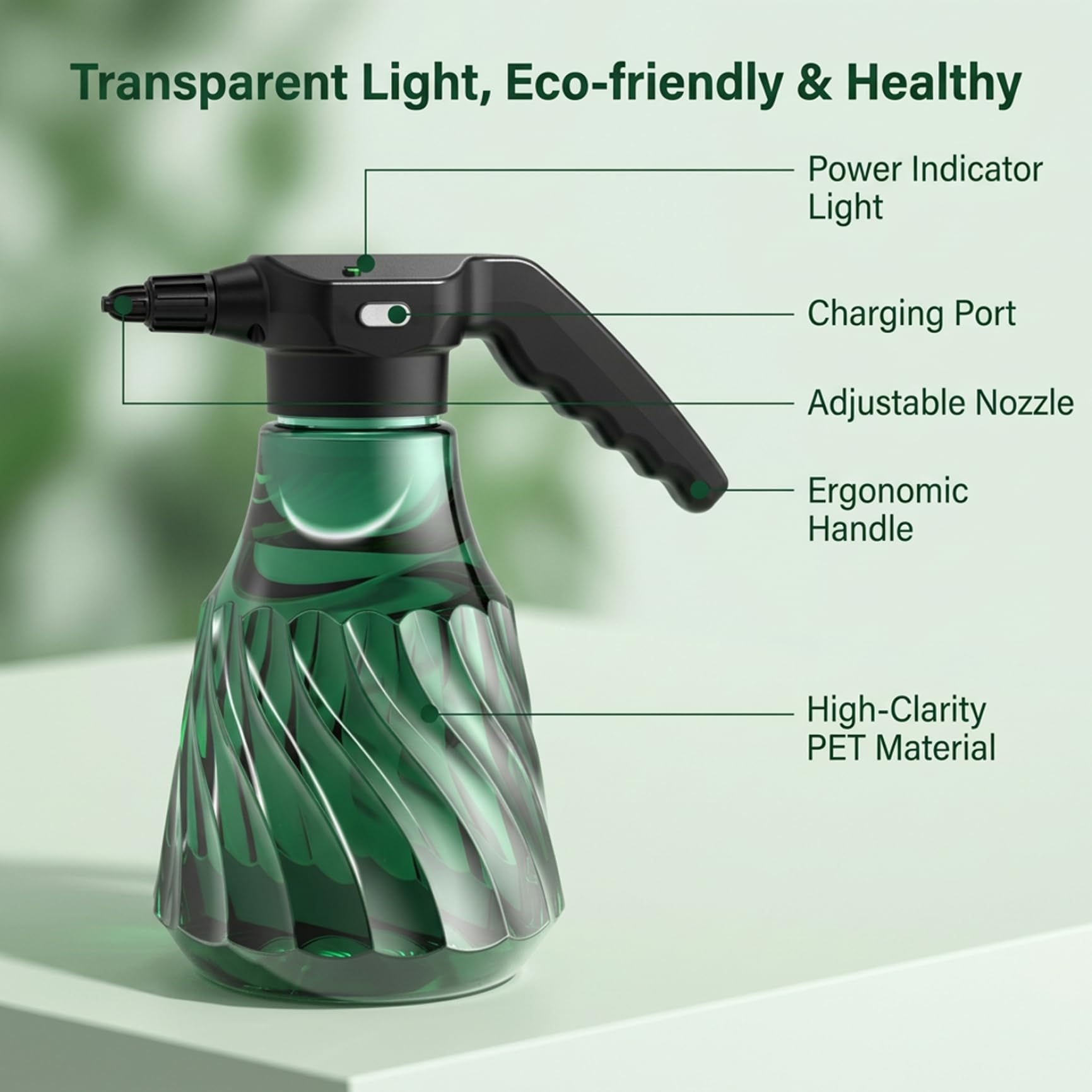 Vaporisateur électrique d'intérieur pour plantes 2000 ml rechargeable avec deux modes de pulvérisation et longue buse pour plantes d'intérieur.