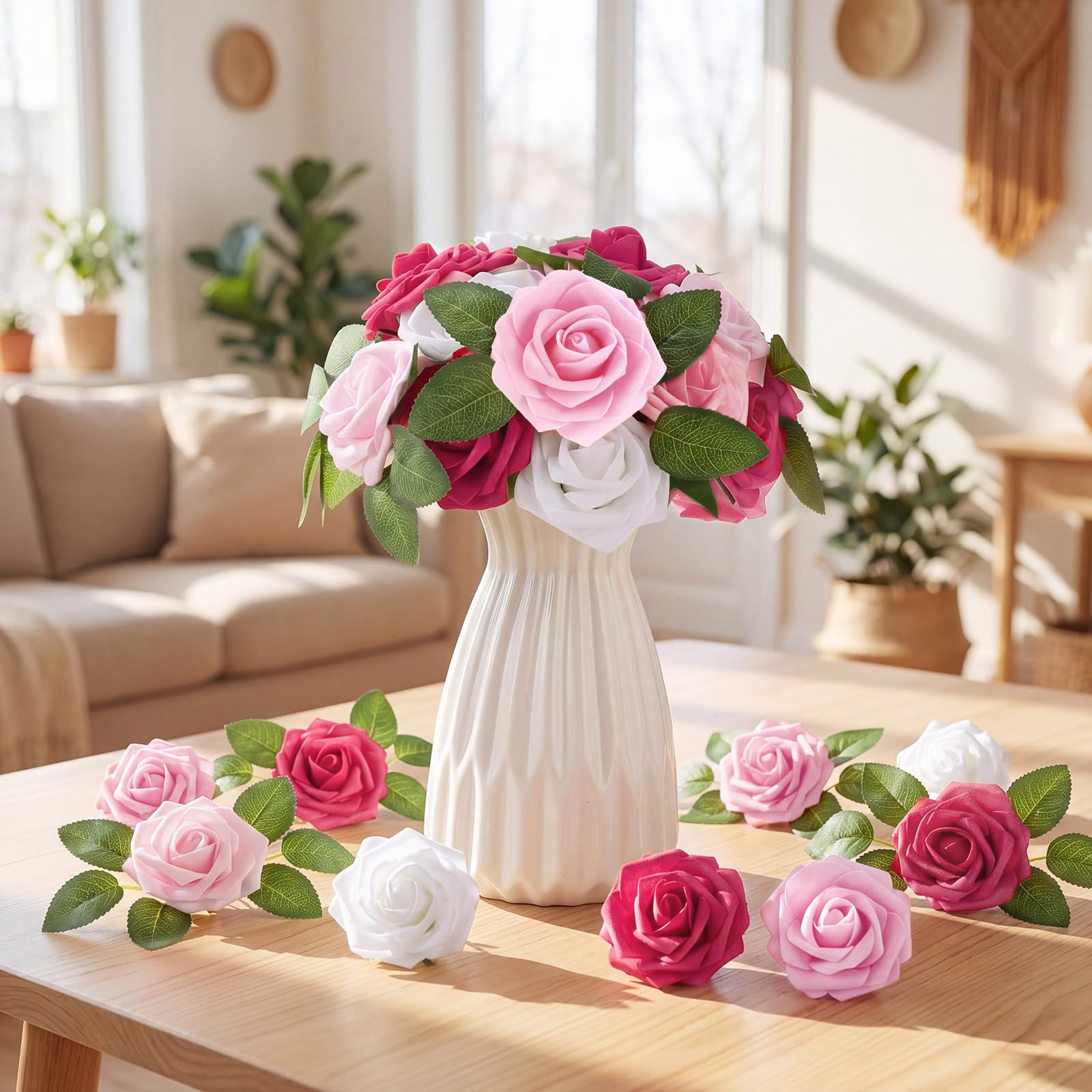 50 rose artificiali in schiuma, bouquet di rose finte per matrimonio, regalo per festa della mamma, donne, fai da te, addio al nubilato, feste, compleanno, casa, decorazione primaverile (rosa