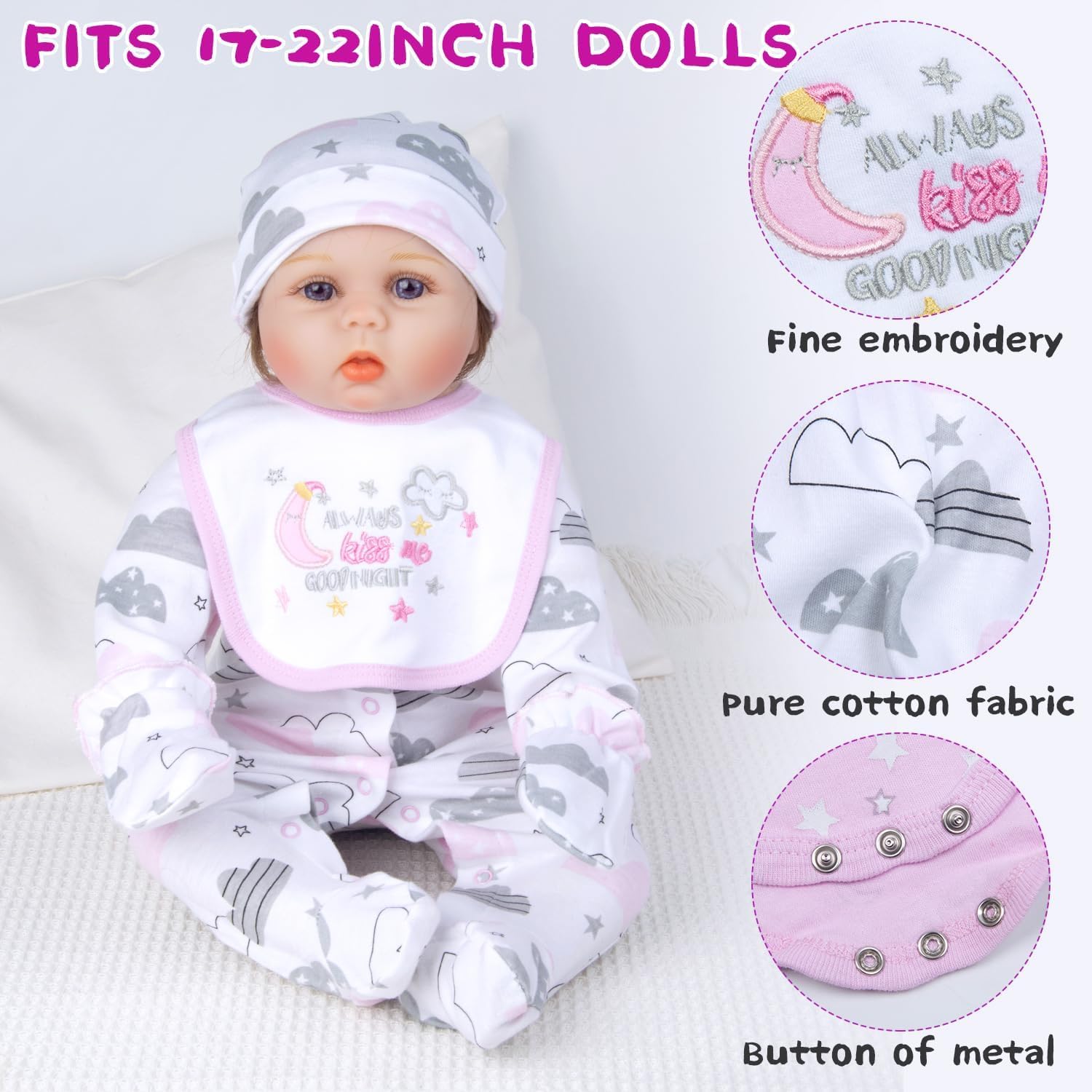 12 Pcs Reborn Baby Doll Clothes for 18-22 Inch Reborn Dolls Clothes Accessories Purple Big Backpack+Diapers +Bottle