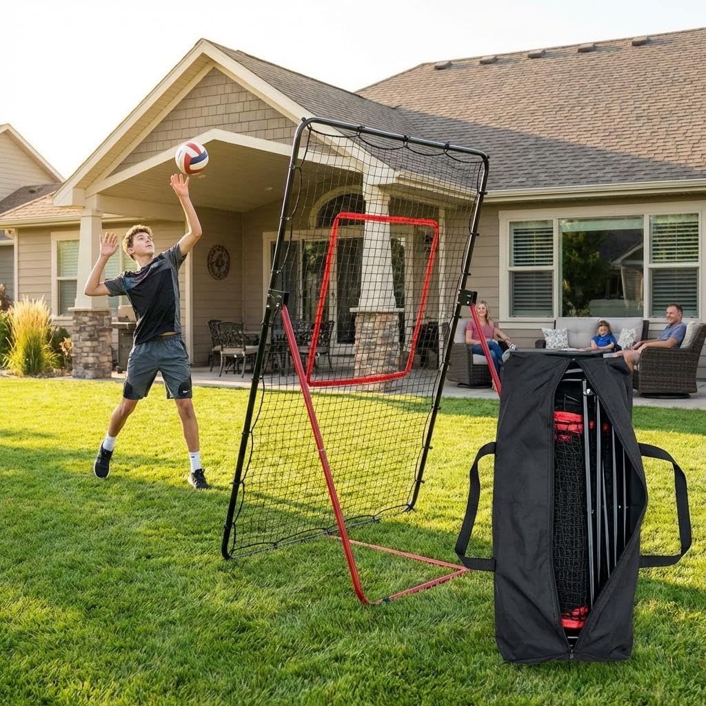 Filet de rebond de volleyball réglable de 178 x 101 cm, grand filet de rebond d'entraînement pour les chocs, les pics et les réglages – Robuste, équipement d'entraînement multi-angles, installation