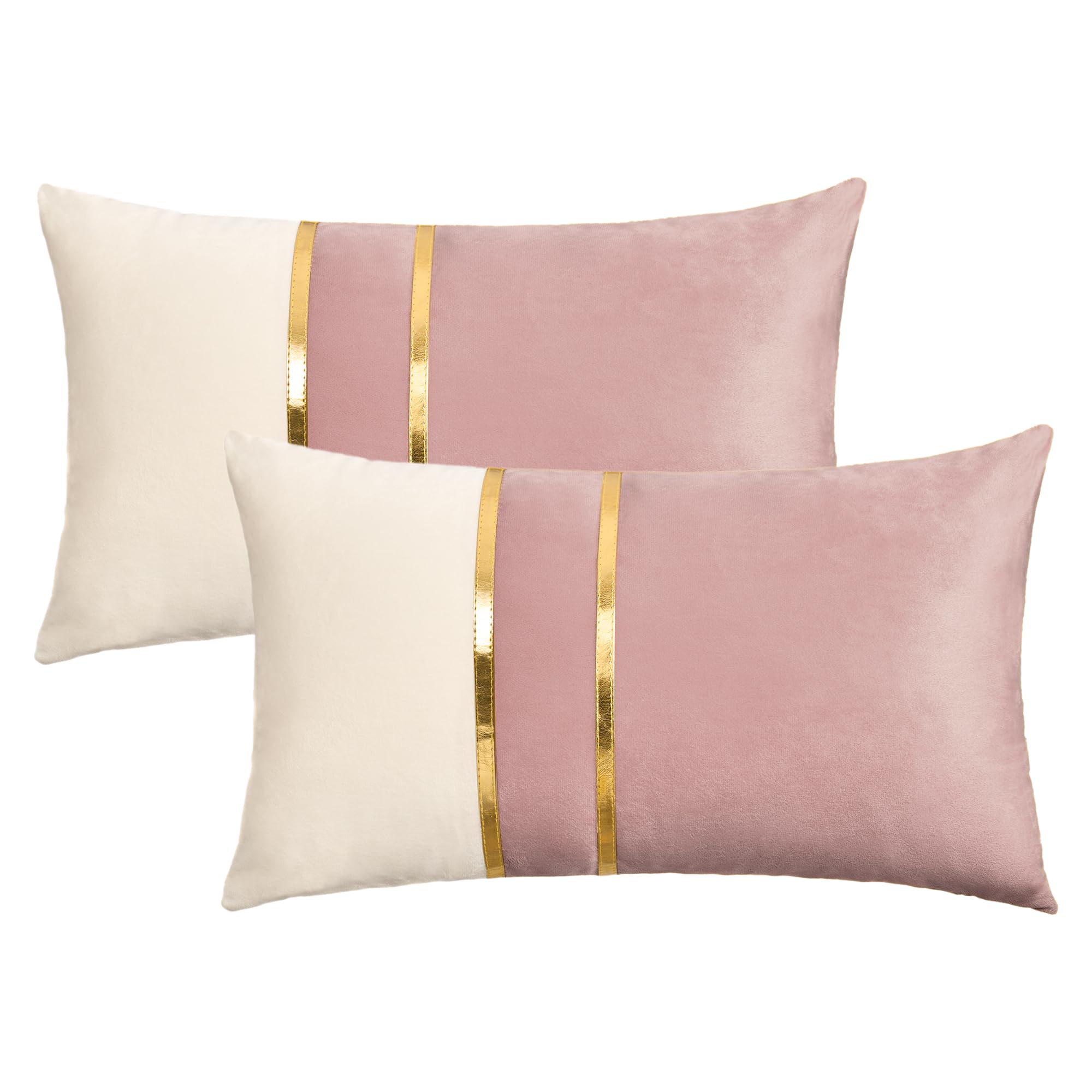 HMETOL Pack of 2 Velvet Throw Pillow Covers Soft Decorative Square Cushion Covers for Sofa Living Room Home Decor Pink 50 x 30 cm