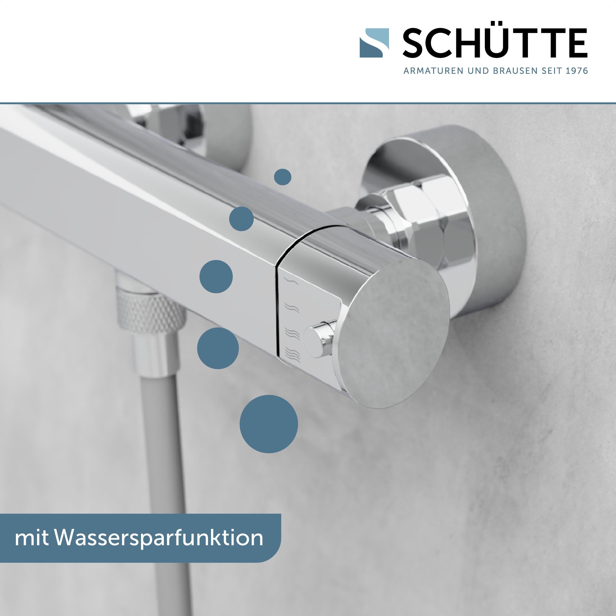 SCHÜTTE 52425 VITA Thermostat Duscharmatur, Brausethermostat Brausearmatur, Mischbatterie mit Verbrühschutz bei 38℃, Duschthermostat, extra flache Armatur für die Dusche in Chrom