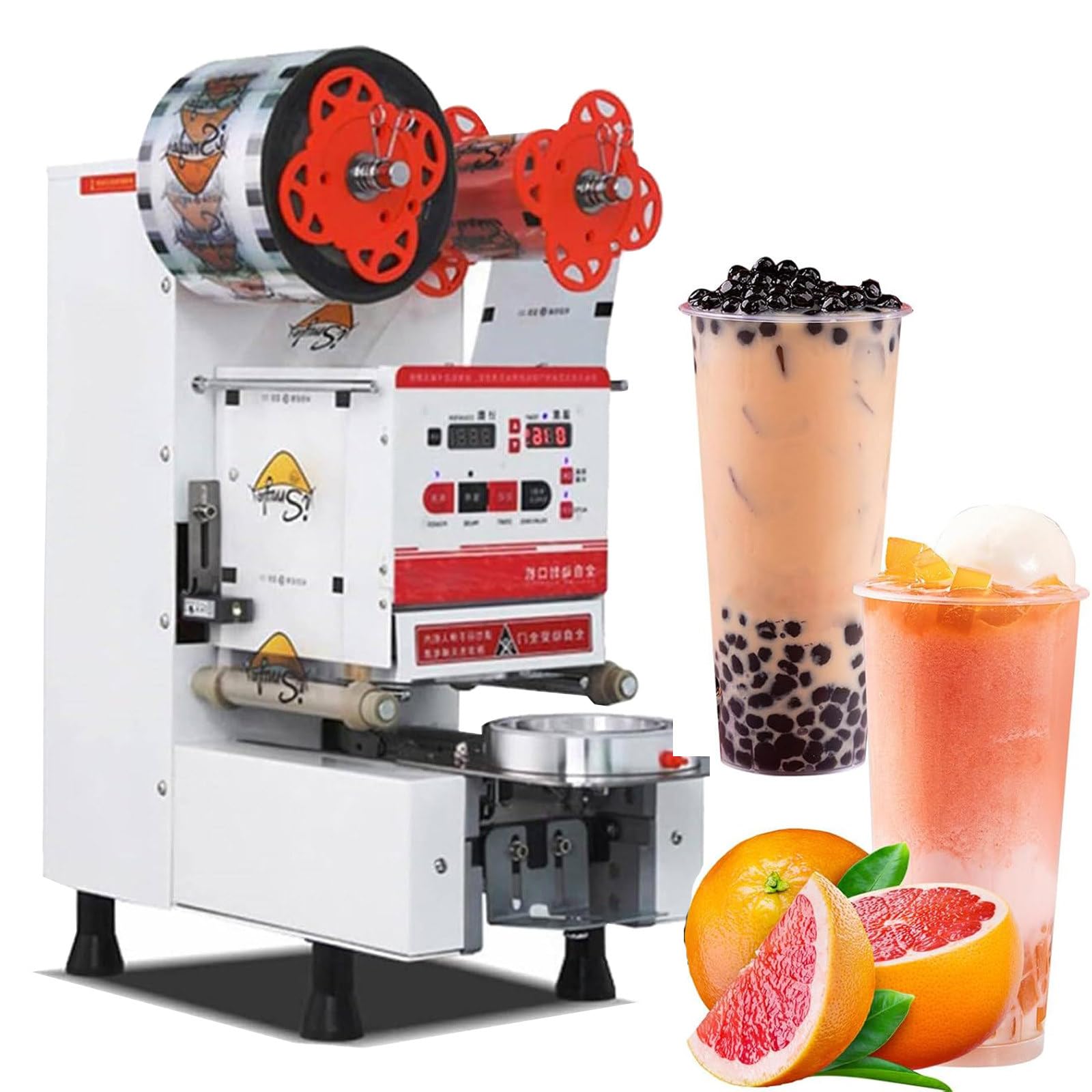 IUokLU Fully Automatic Cup Sealing Machine, Milk Tea/Juice/Beverage Sealing Machine, For Pp Pe Pc Cup Sealing, 600-800 Cups Per Hour, Black-White