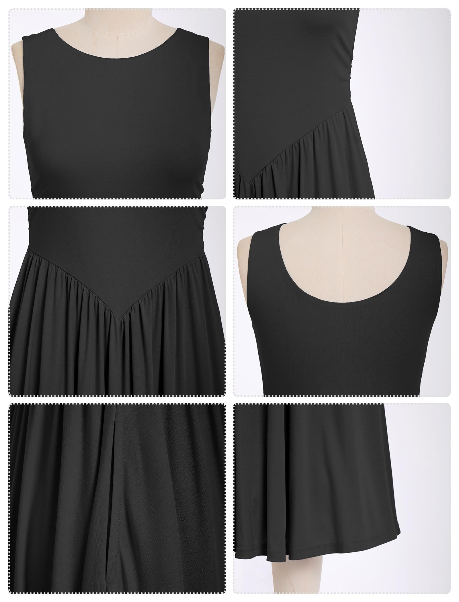 OMEWEE Vestidos de verano para mujer, cuello redondo, sin mangas, vestido midi elegante, casual, para el trabajo, fiesta, playa, salir, plisado, acampanado, vestidos largos para uso diario, vacaciones