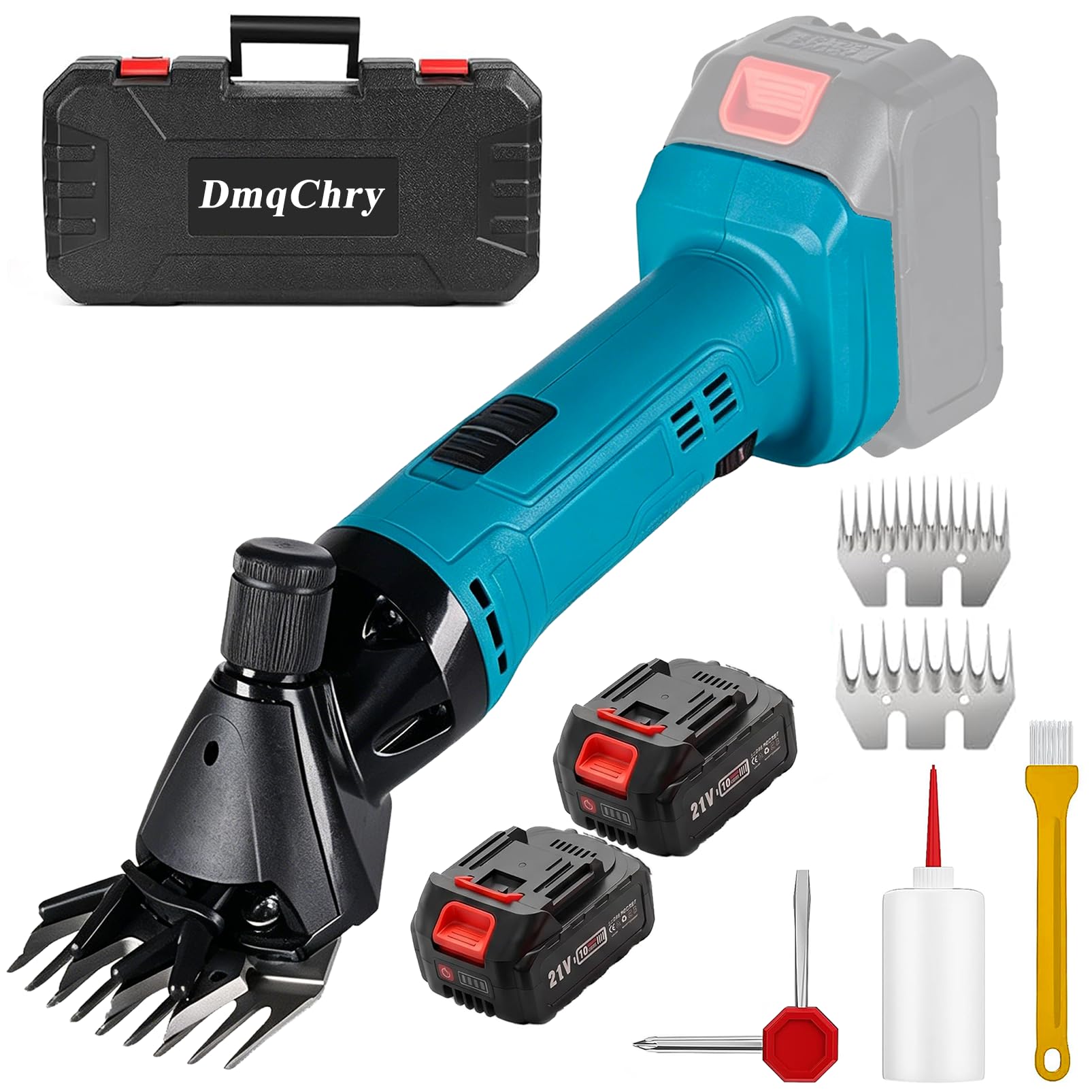 Esquiladora Inalámbrica para Ovejas, Maquina Esquilar Ovejas de 2400 RPM, con Cuchillas de 9 y 13 Dientes Rectos, 6 Velocidades Ajustables, 2 Baterías de 3000 mAh para Aalpacas, Cabras y Ganado