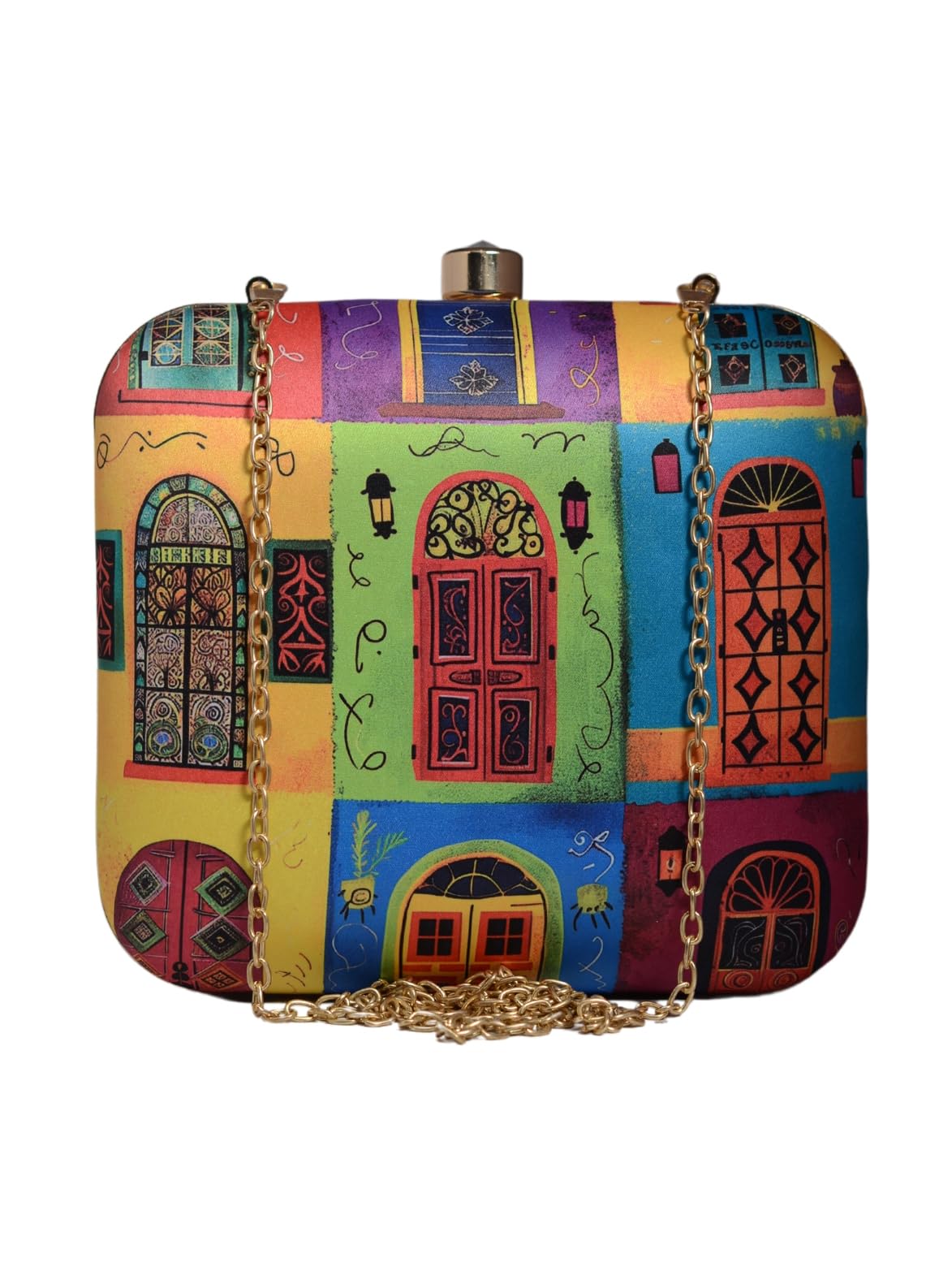 Print Stylish Box Clutch Purse for Women - Sling Bag with Detachable Golden Chain Strap - Trendy Gift for Sister Or Girlfriend-image-23