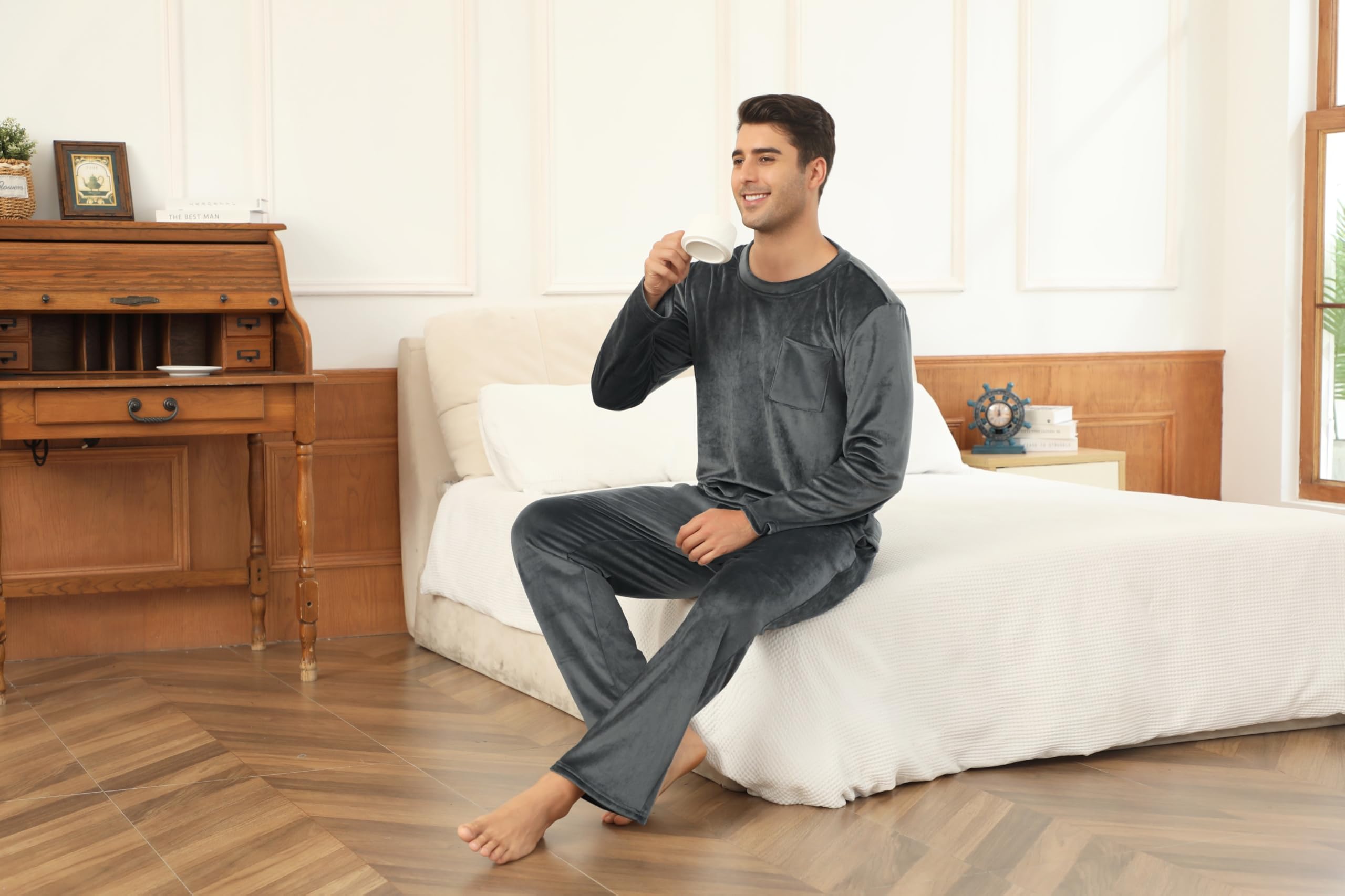 Vlazom Conjunto de Pijama de Invierno para Hombre - Pijama de Franela para casa S-XXL