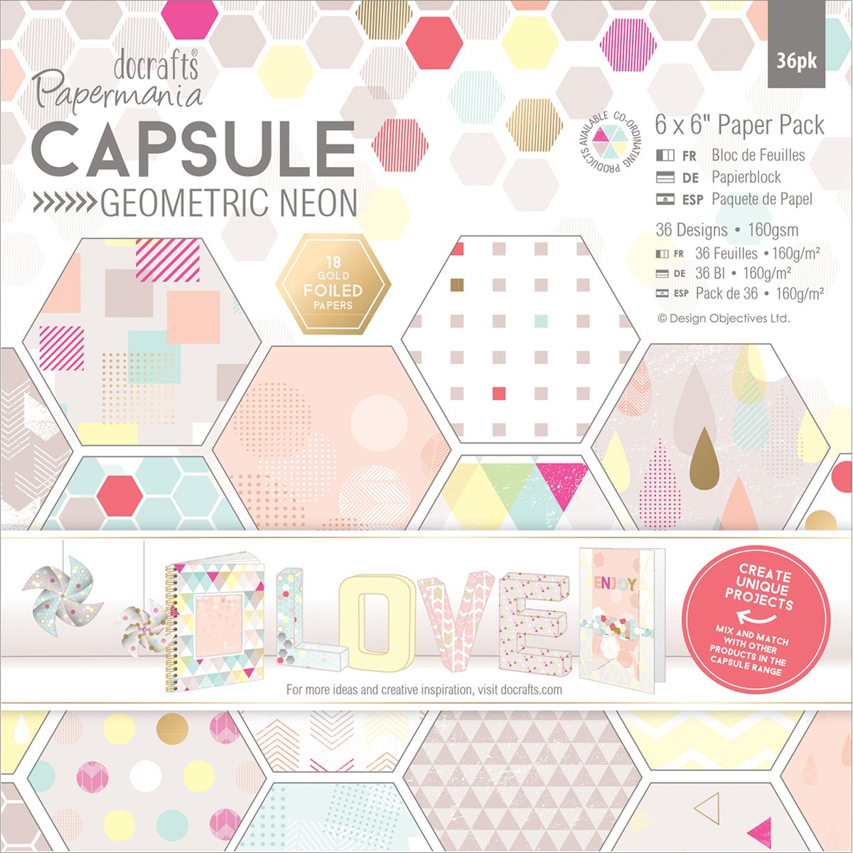 Papermania Capsule 6x6 Paper Pack - 36 Pack - Geometric Neon