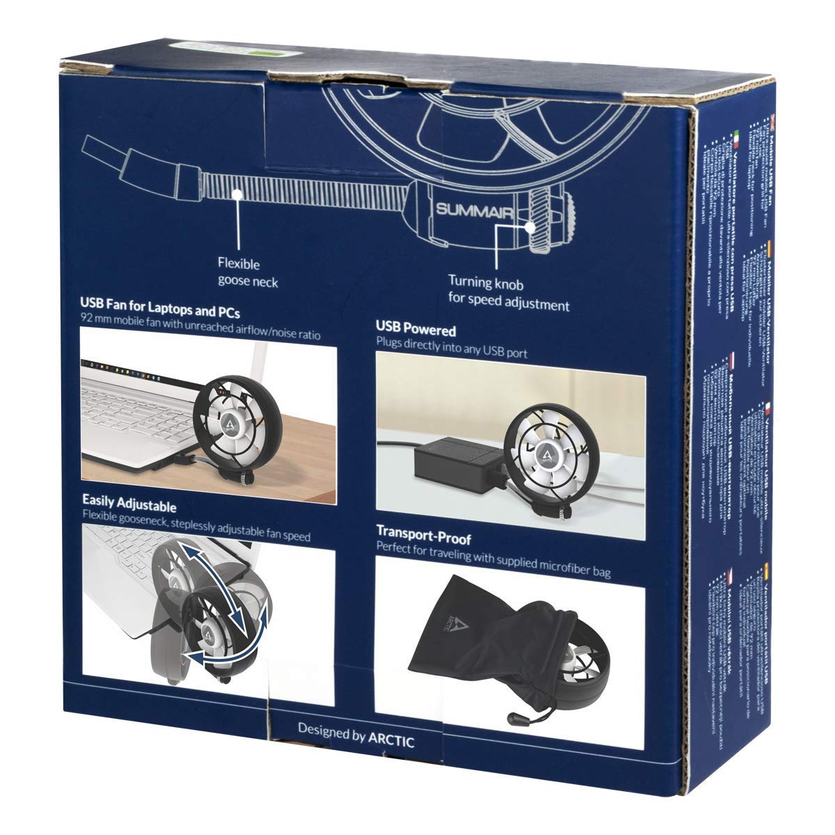ARCTIC Summair Light – mobilny wentylator USB na biurko, wentylator stołowy/wentylator stojący, niski poziom hałasu, 900 – 2100 obr./min, kolor czarny