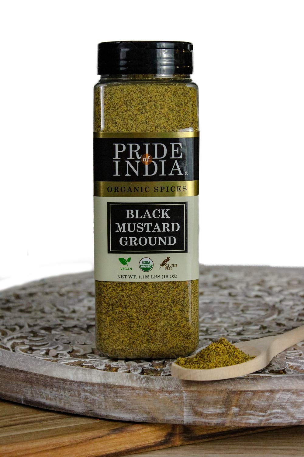 Pride of India – Black Mustard Seed Ground – Perfect Ingredient in Spice Blends – Spice up Pickles/Curries/Stews – Additives Free/Gourmet Spice – Easy to Store – 8 oz. Medium Dual Sifter Bottle