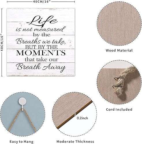 Miniatura 2 de Letrero de madera para colgar en la pared con texto en inglés Life is Not Measureed by The Breaths We Take Rural Farmhouse Wood Wall Place para
