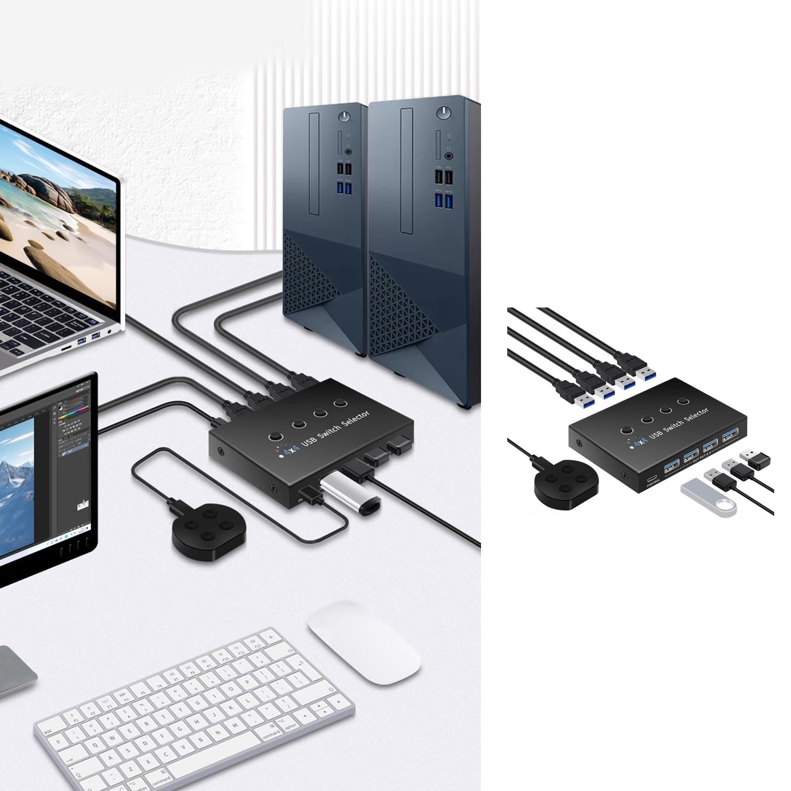 Conexión de conmutador de concentrador USB 3.0 de aleación, 4 computadoras a 4 dispositivos USB con velocidad de transferencia rápida de 5 Gbps, conmutador USB de aleación que permite que