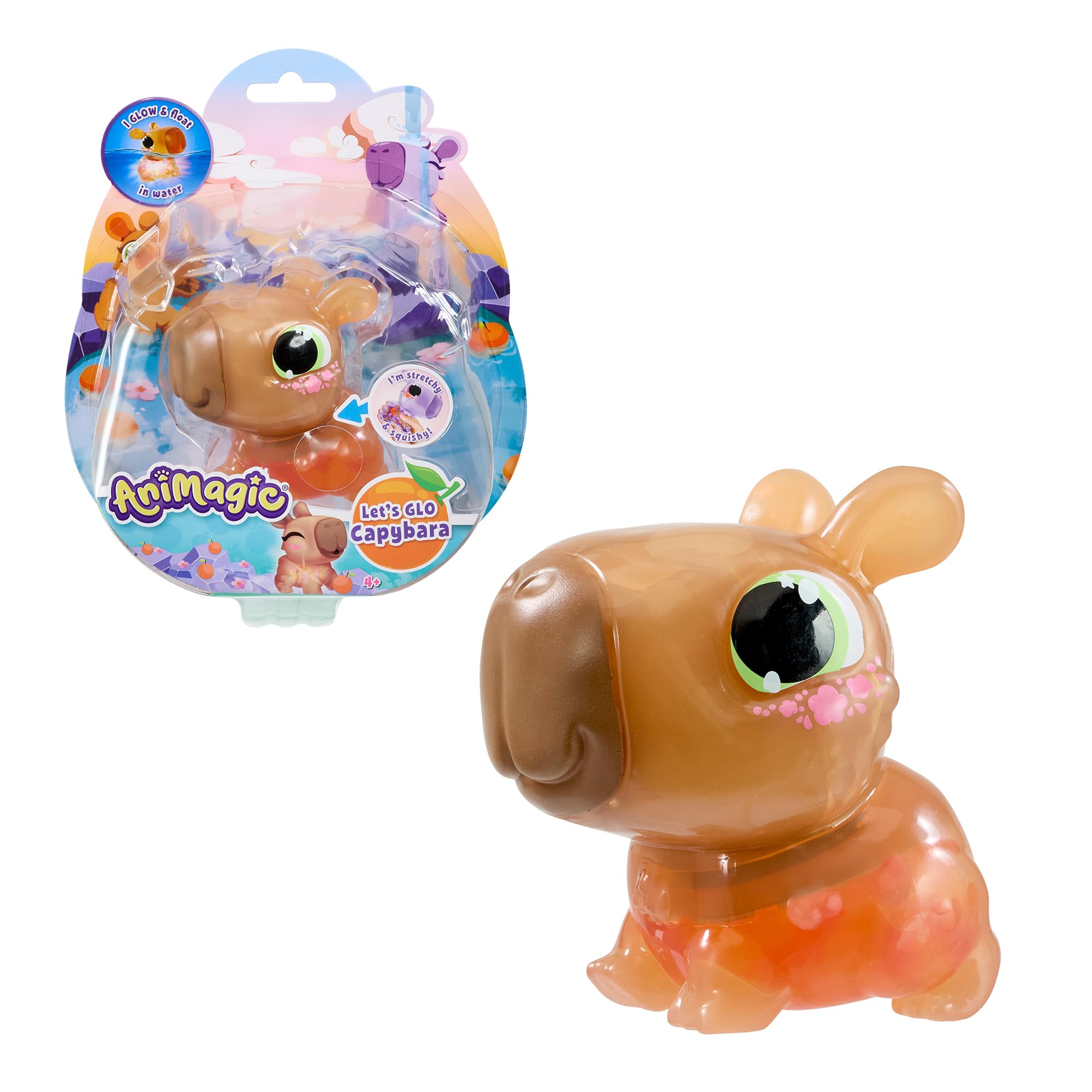 Bizak Animagic 64553921-1 Interactive Capibara with Lights and Sounds, Soft and Soft Body with Mandarins, Stackable, Brown