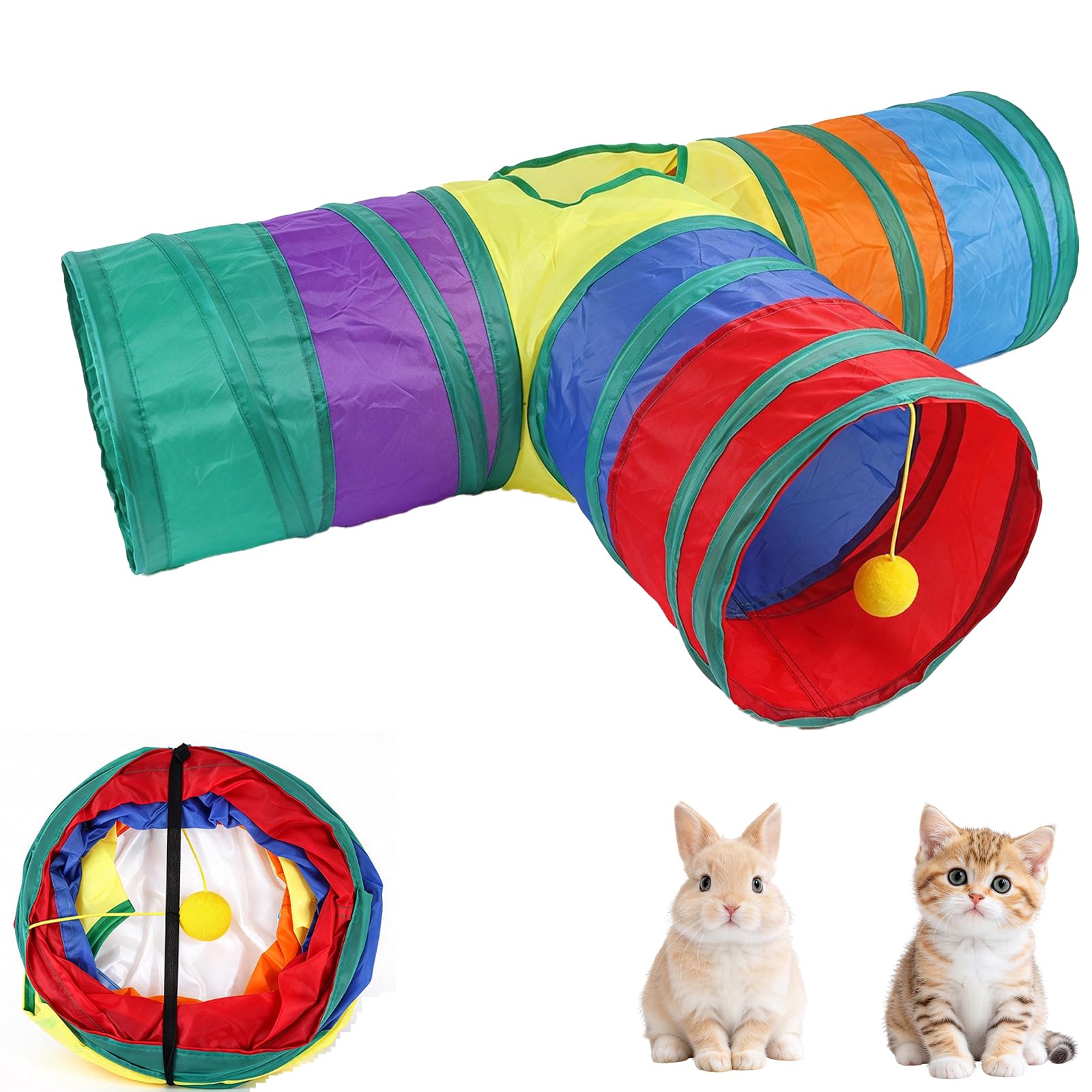 3-Way Rabbit Tunnel, Collapsible Play Tunnel with Peephole & Ball Toy