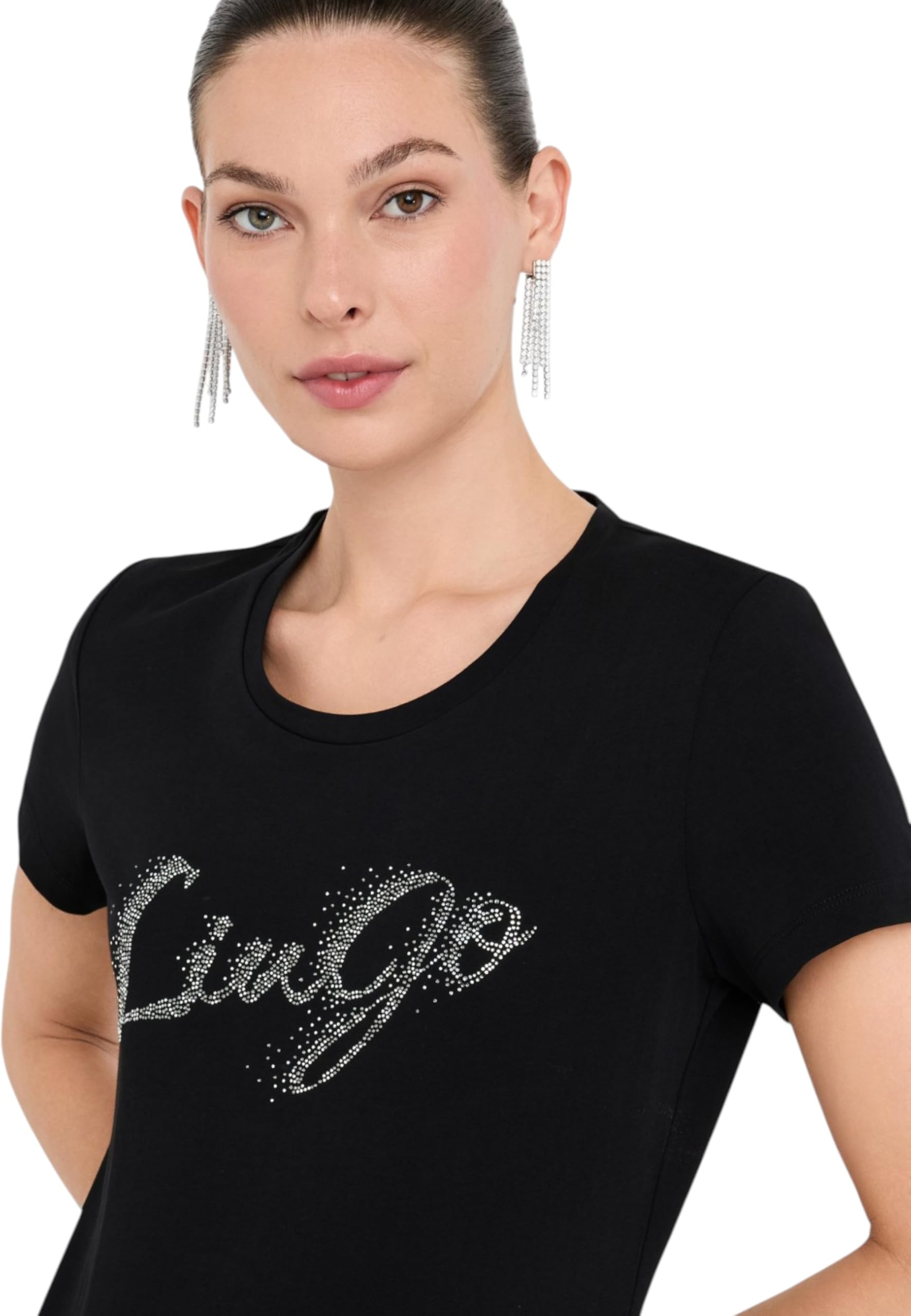 Liu Jo T-Shirt in Cotone con Logo in Strass | 5BLDAUF5266JS904 P9004 Nero