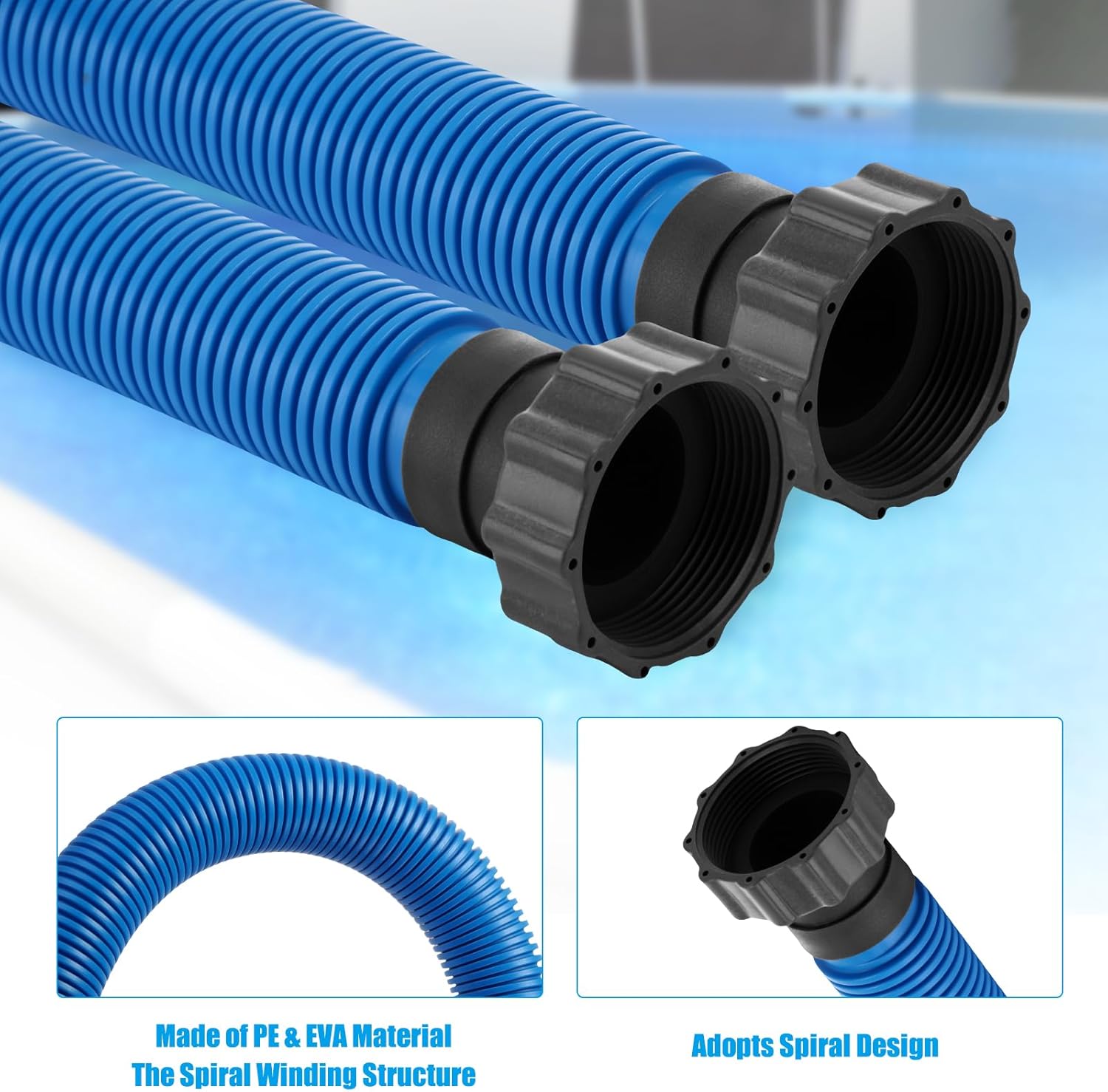 Frienda 10 ft Swimming Pool Replacement Hose - 1.5" Diameter Plastic Above Ground Hose Replacement Accessory for Home, Swimming Pool, Filter Pump, Saltwater Systems(Blue, Black)
