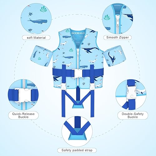 Miniatura 3 de DOOHALO Chaleco de natación para niños y niñas, adecuado para niños de 1 a 8 años, 20 libras a 46 libras