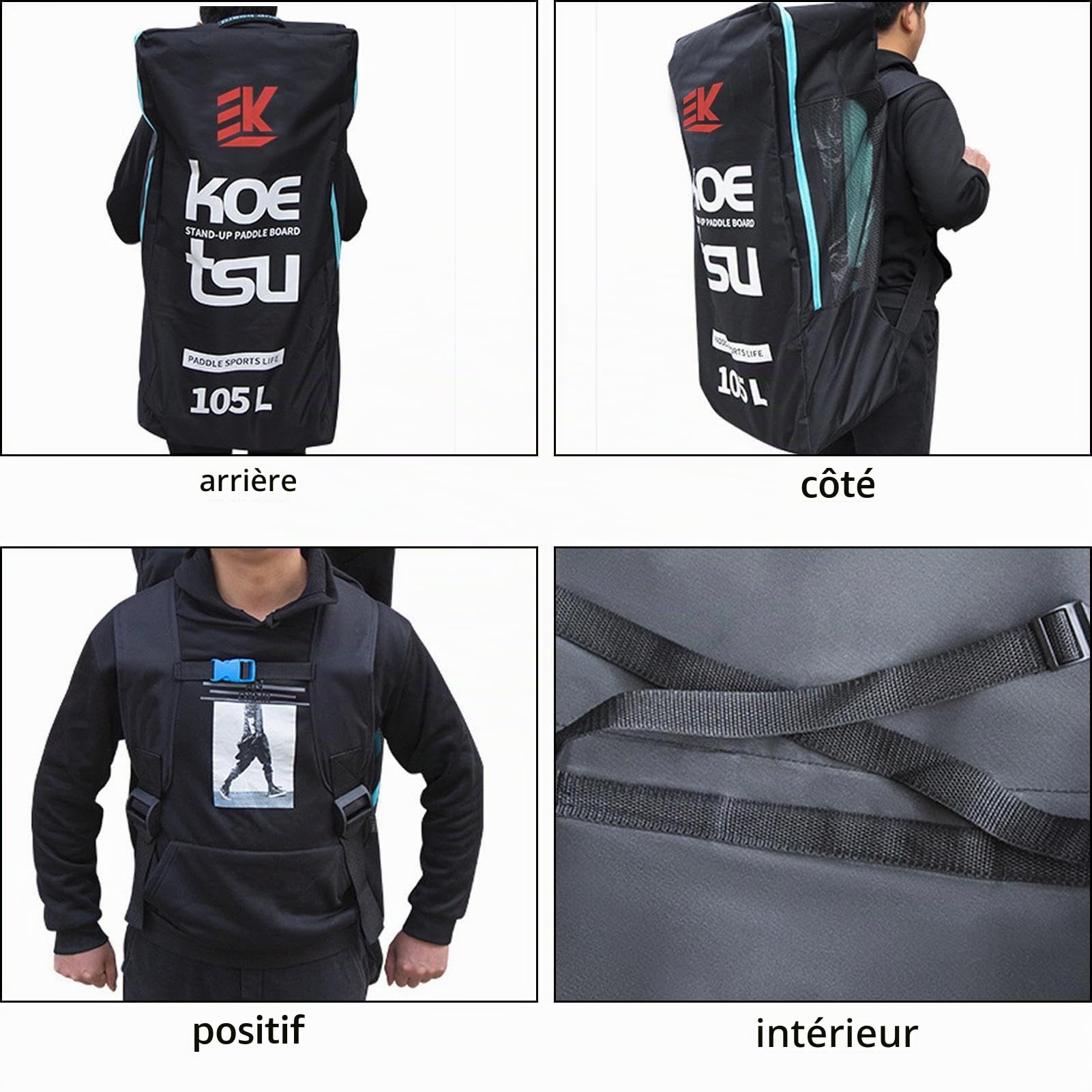 Générique Sac À Dos pour Stand Up Paddle Gonflable, Backpack SacÀ Dos Étanche, 105L Sac Transport en Toile, Paddle Gonflable Stand Up Toile Sacpour Planche À Pagaie, Stand Up Paddle Gonflabl