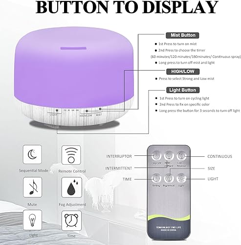 Miniatura 6 de Humidificadores para dormitorio, habitación grande, hogar, bebé, niños, toda la casa, hotel, oficina, escritorio, planta, 16.9 fl oz, difusor de