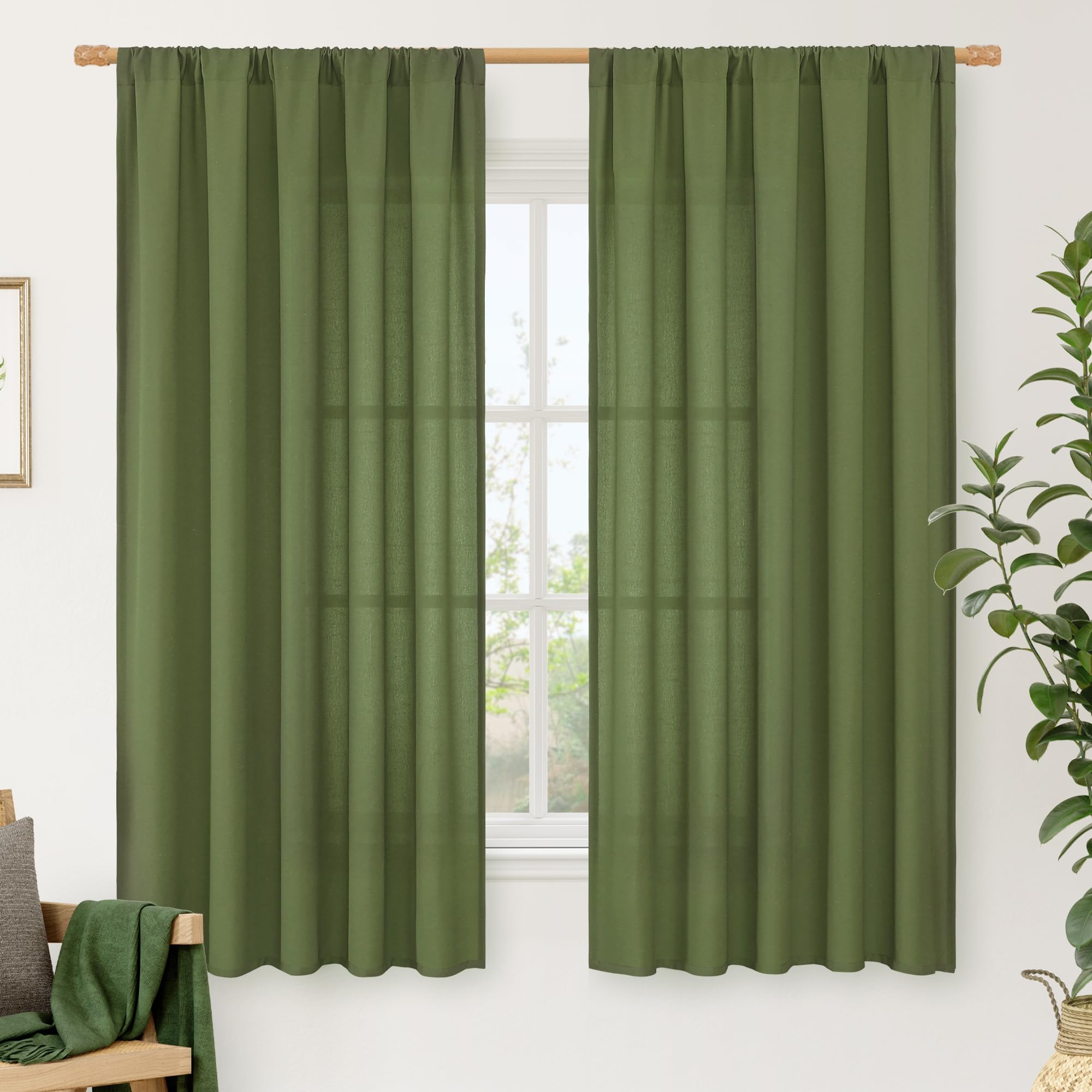 Photo 1 of LAMIT Faux Linen Curtains 63 inches Long for Bedroom, Rod Pocket Thick Linen Drapes Light Filtering Privacy Window Christmas Decor Curtains for Living Room, 2 Panels (52 x 63 Inch, Olive Green)