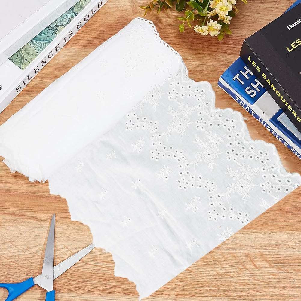 GORGECRAFT 3 iarda Pizzo Occhiello Rifinito A Metro Rotolo di Pizzo Largo 23 cm Cotone Bianco Ricamo Pizzo Passamaneria Tessuto per Bordo Smerlato Decorazioni Abito Tovaglia Matrimonio Festival