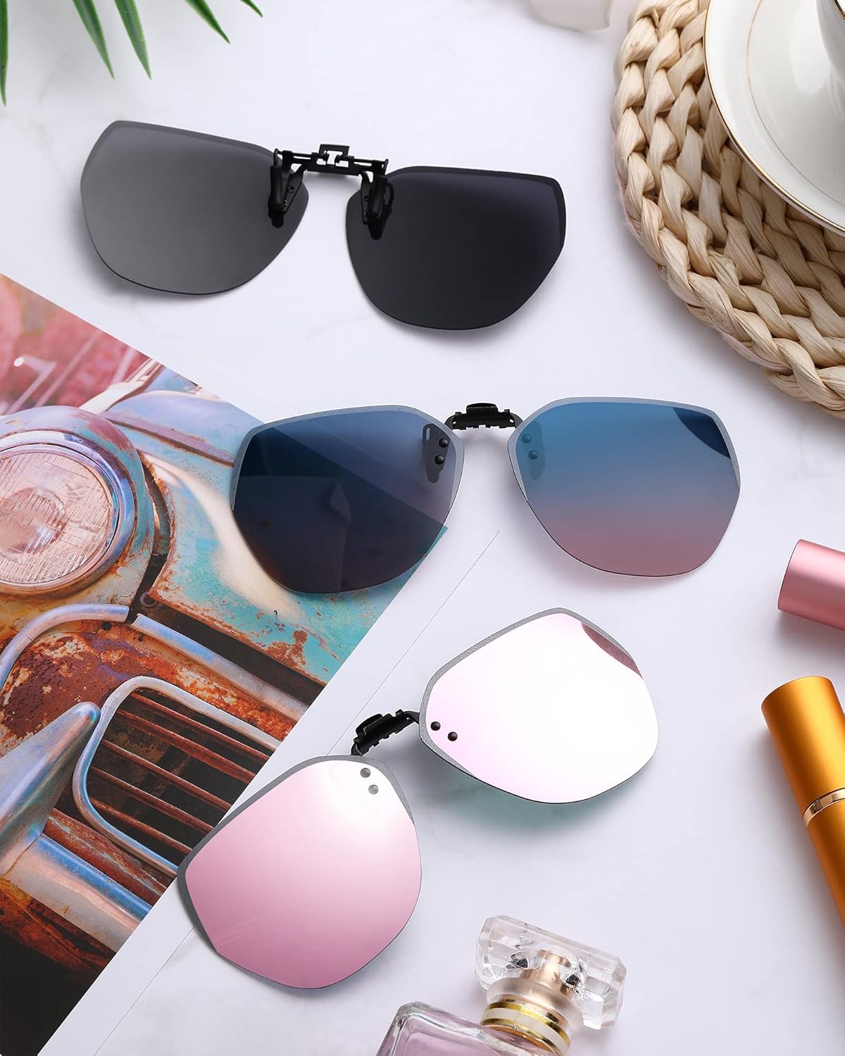 Frienda 3 Pairs Polarized Clip on Sunglasses Rimless Anti Glare Flip up Sunglasses for Women Man - Image 6