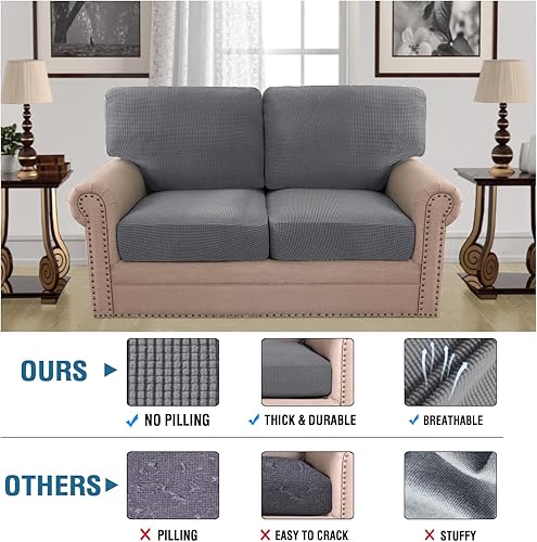 Miniatura 3 de H.VERSAILTEX Fundas de Sofá de Amor de Varias Piezas para Sofá de 2 Cojines, Fundas de Cojín de Sofá de Alta Elasticidad, Tela de Sarga Texturizada