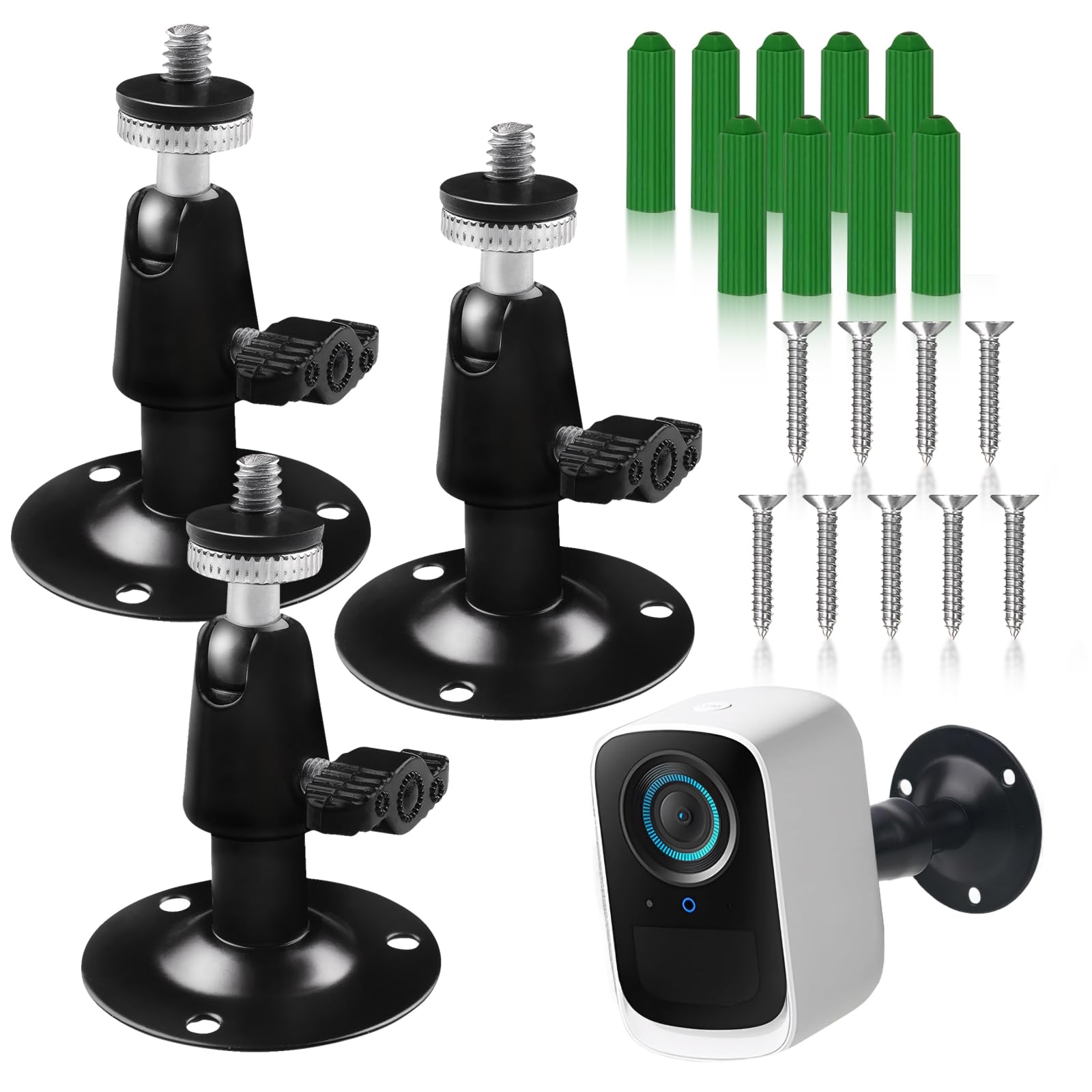 3Pcs Wall Camera Mount, Ring Security Camera Mounting Brackets, Adjustable Security Wall Mount with Screw Connector