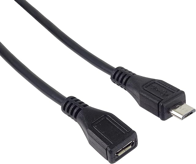 Premium Cord Micro USB Extension Cable 5 m USB Micro B Female to Micro B Male USB 2.0 High Speed Data Cable 2x Shielded AWG28 Black Length 5 m