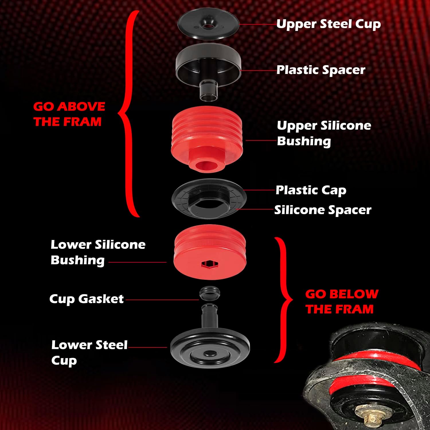 6 Pack Silicone Body Mount Kit for 2008-2016 Ford F-250 / F-350 Regular/Extended Cab, Body Mount Bushings Kit Improve Bumpy Ride, Durable Components Outperforms OEM and PU Mounts (Red)