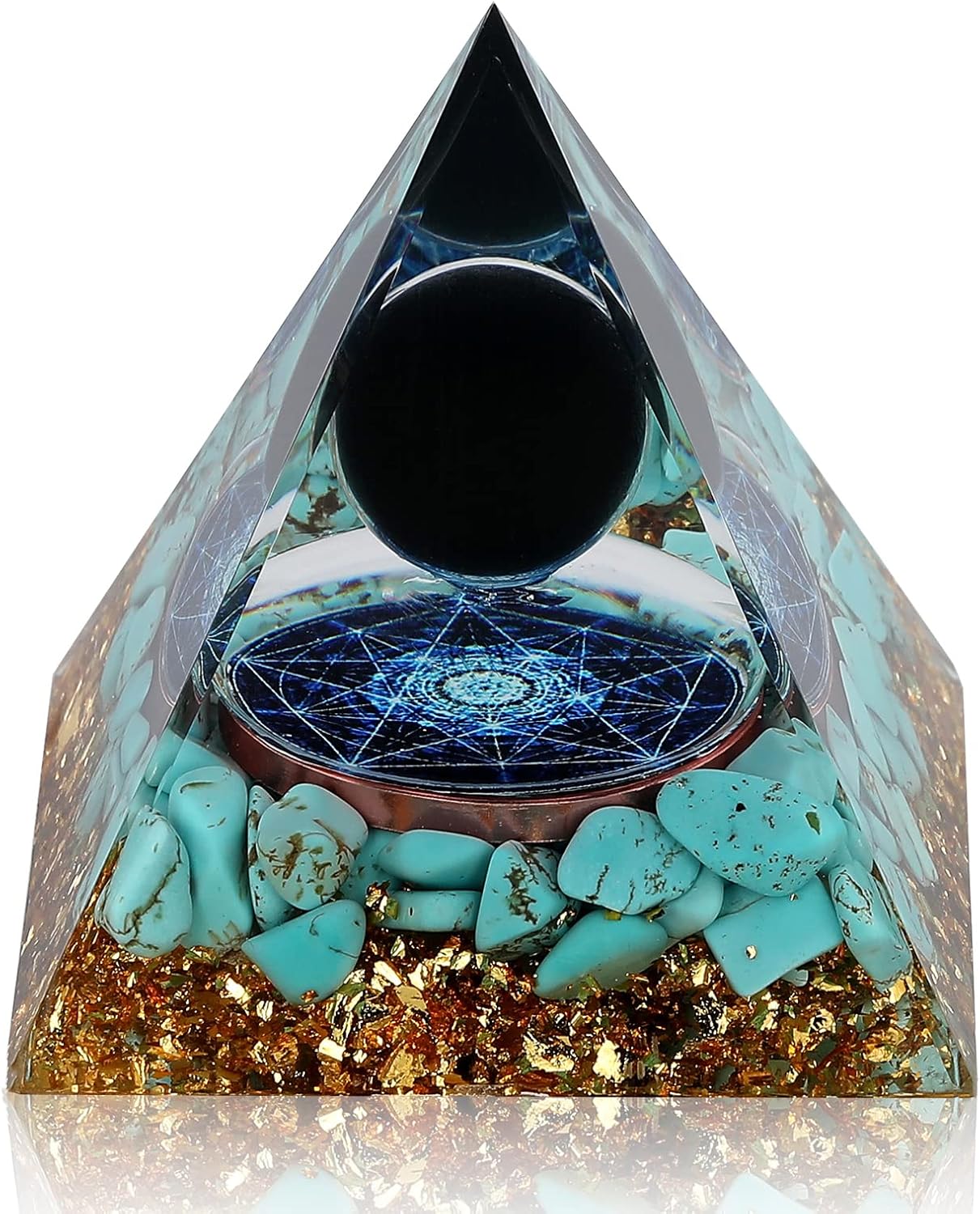 HopeSeed Orgone Pyramid Natural Turquoise and Obsidian Energy Healing Crystal Pyramid Orgonite Chakra Positive Energy Generator for Stress Reduce Healing Meditation