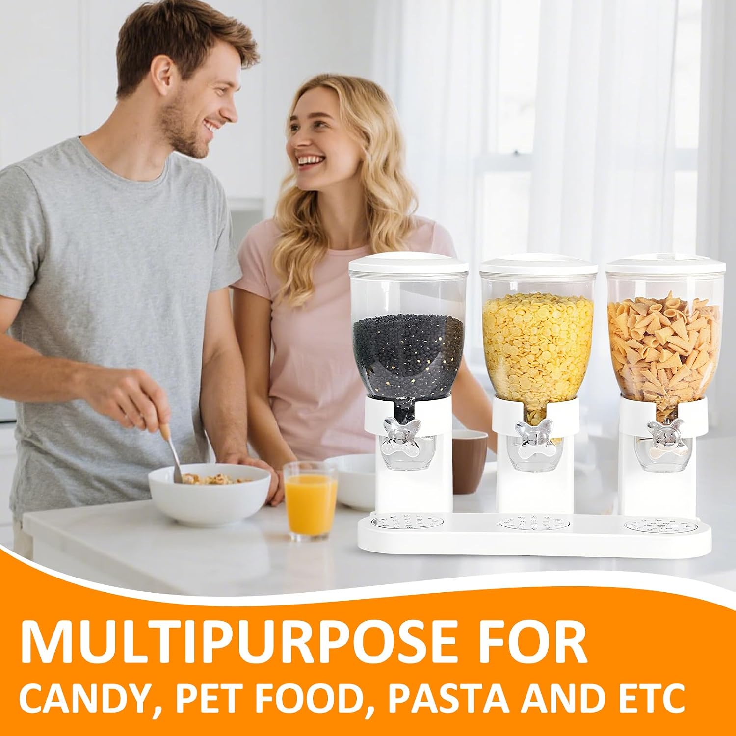 Petyoung Triple Food Storage Dispenser, 6L Capacity Cereal Container, Plastic Dry Food Dispenser for Candy Nuts Grains Granola Snack
