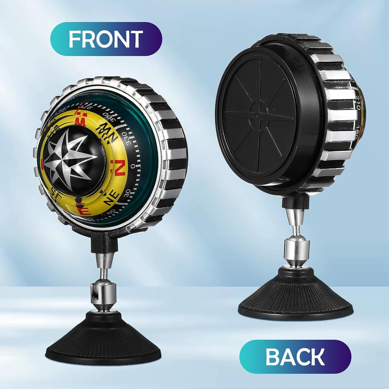 Vehicle Dashboard Compass Ball for Car and Boat, Yellow Marine Navigation Compass with Suction Cup, Dash Mount Direction Guide for Automotive and Outdoor Use