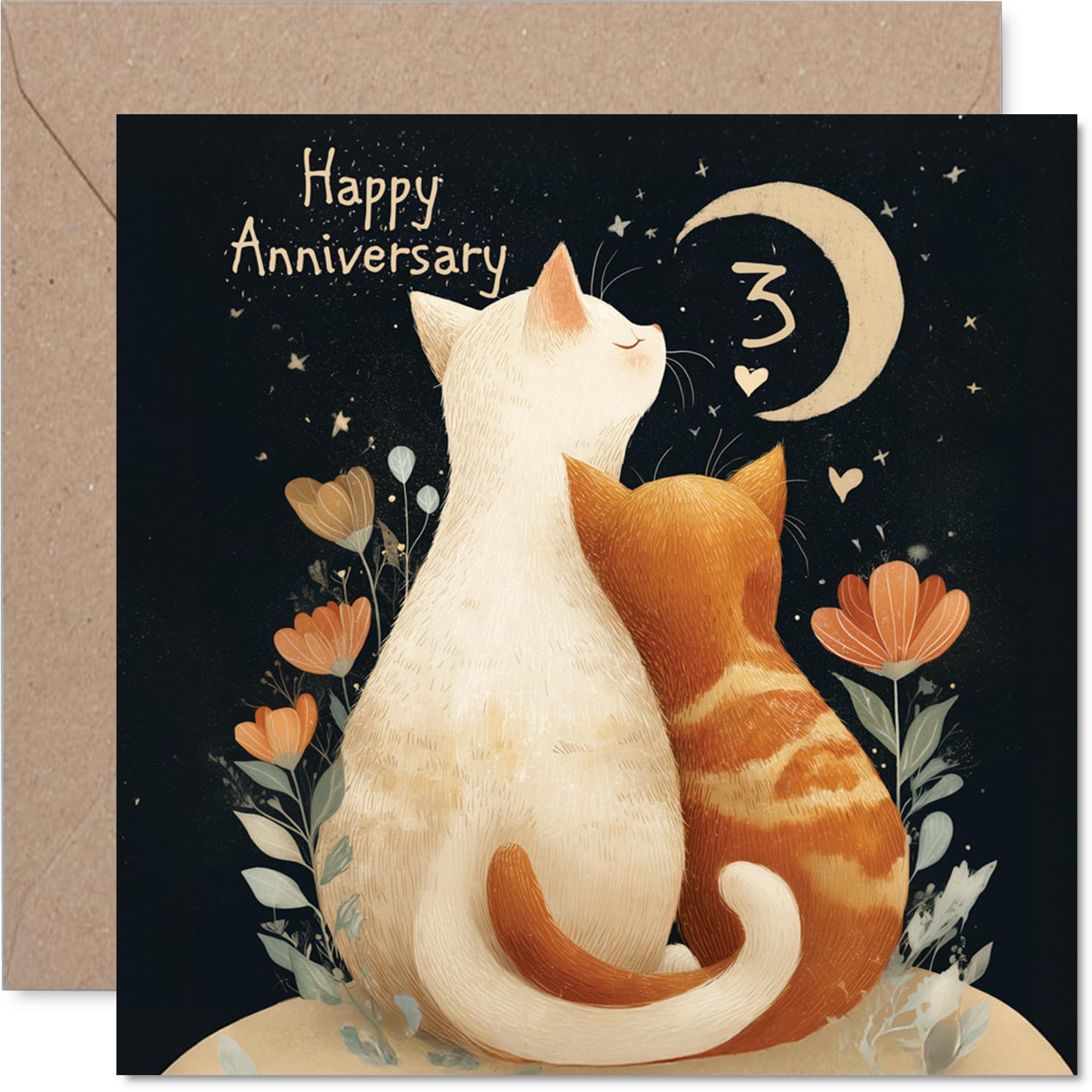 3rd Anniversary Card for Women Men - Cats in Love - Happy 3 Year Anniversary Card for Partner Wife Husband Companion, 145mm Wedding Anniversaries Greeting Cards
