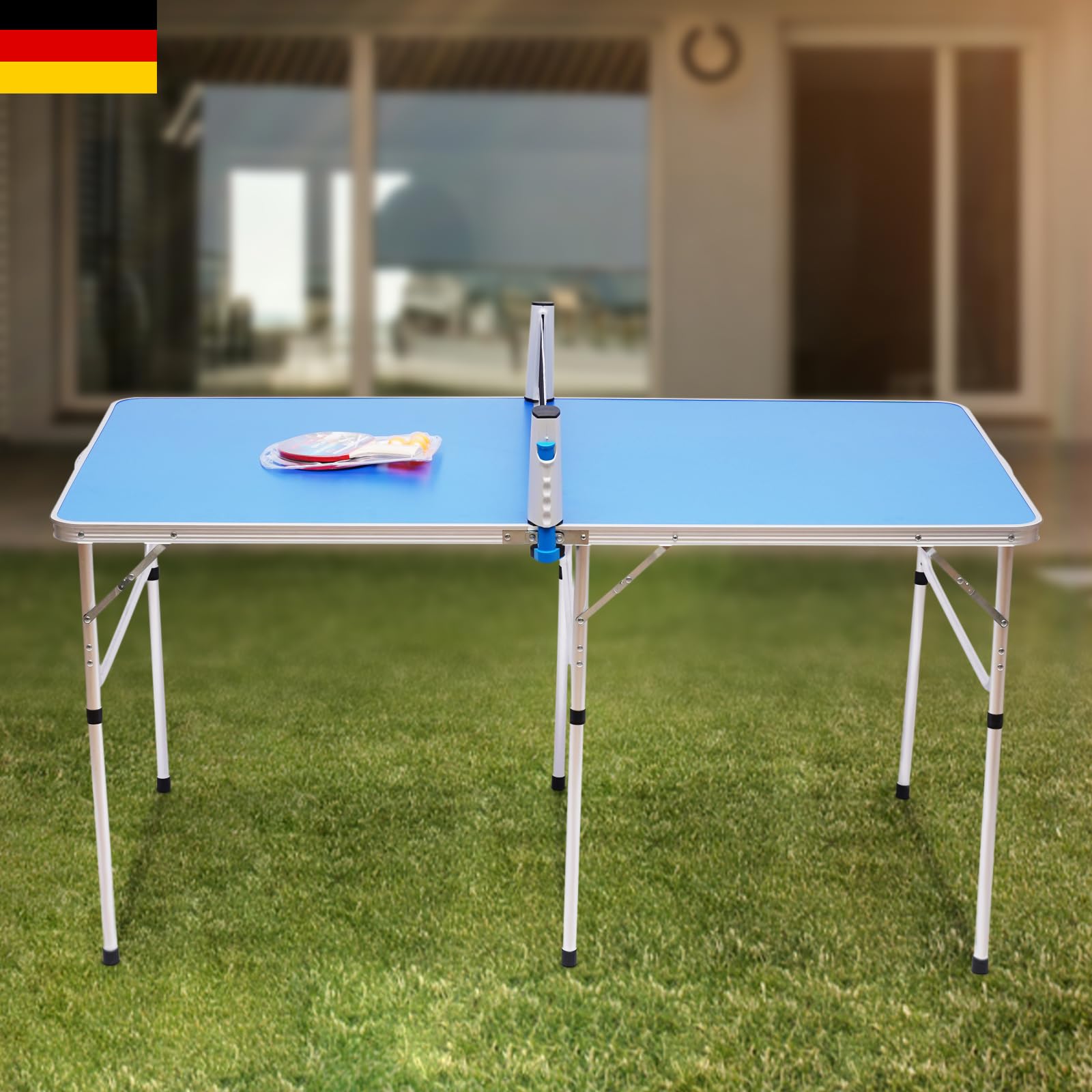 Midsize Tischtennisplatte, Faltbar Tischtennistisch, mit Tischtennis Netz, 2 Schläger, 3 Bälle, für Indoor & Outdoor Spiele, 152X76X76cm