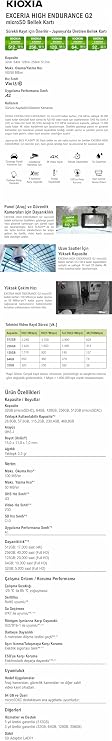 Kioxia 64GB Exceria High Endurance G2 Micro SDXC V30 A1 4K 100MB/50MB/sn Hafıza Kartı - SD Adaptörlü (LMHE2G064GG2)