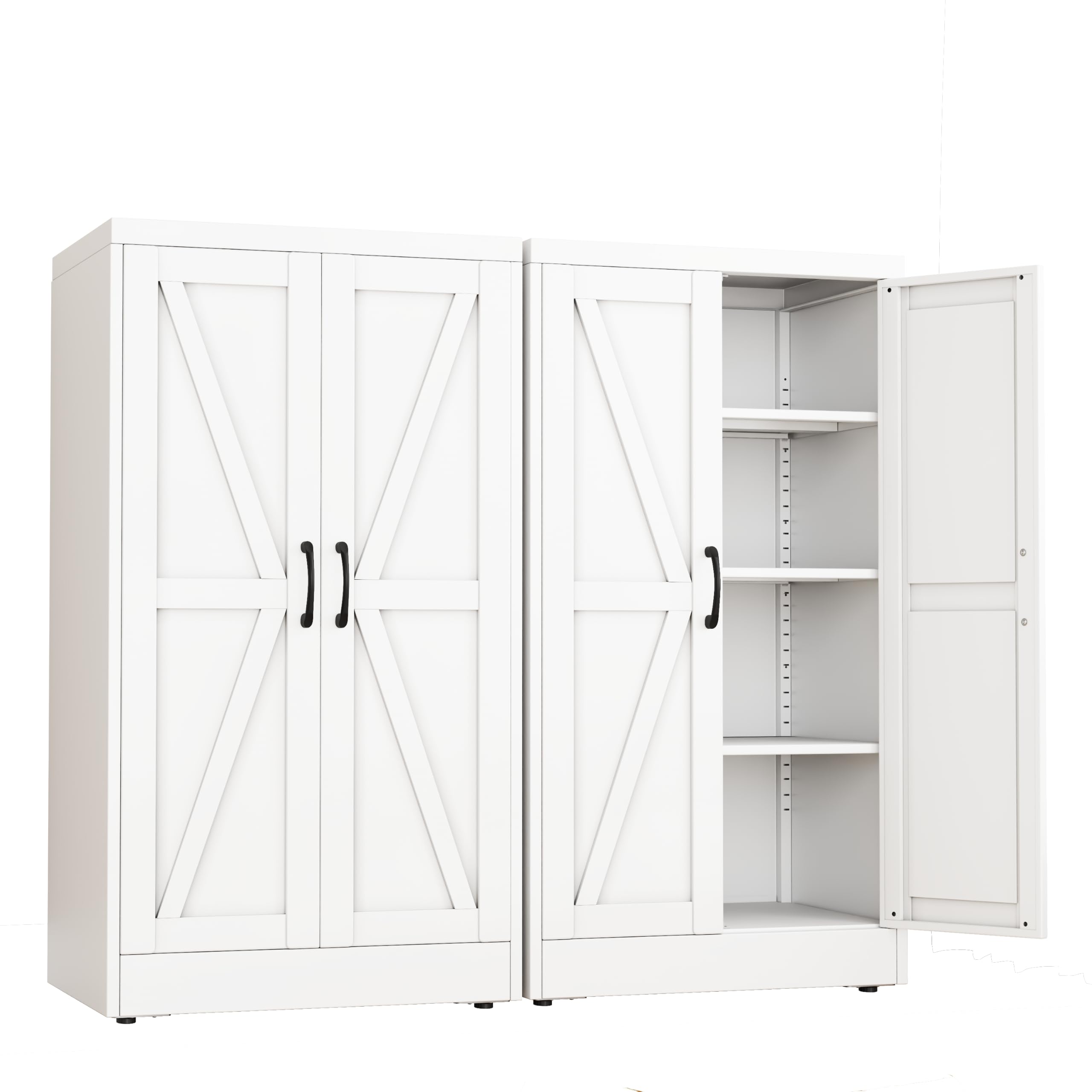 White Metal Storage Cabinet, 43" Kitchen Pantry Cabinets for Office