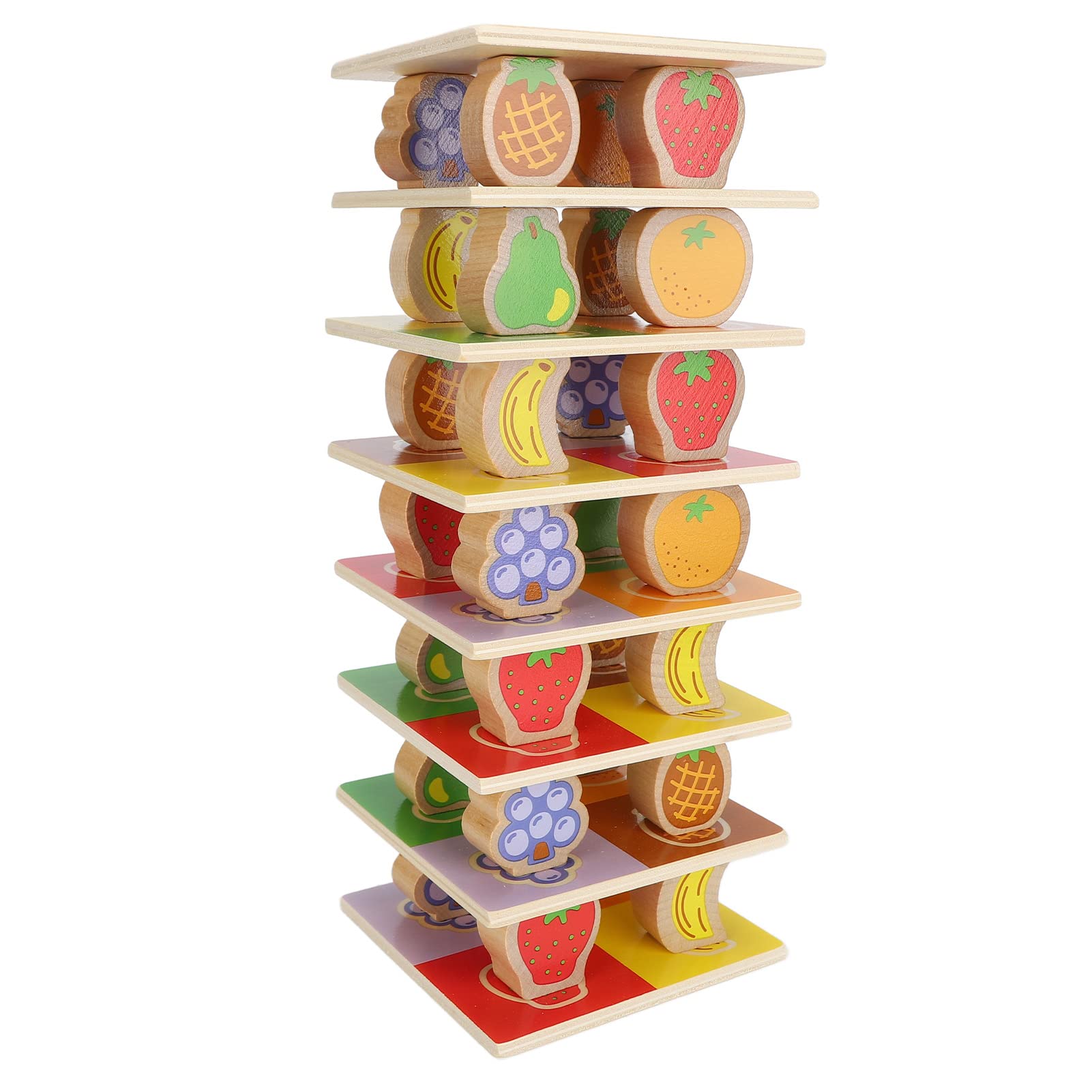 HUSHUI Fruit Stacking Tower Game, Wooden Block Board Game with Vivid Fruit Graphics for Kids and Toddlers 3+ Years Old