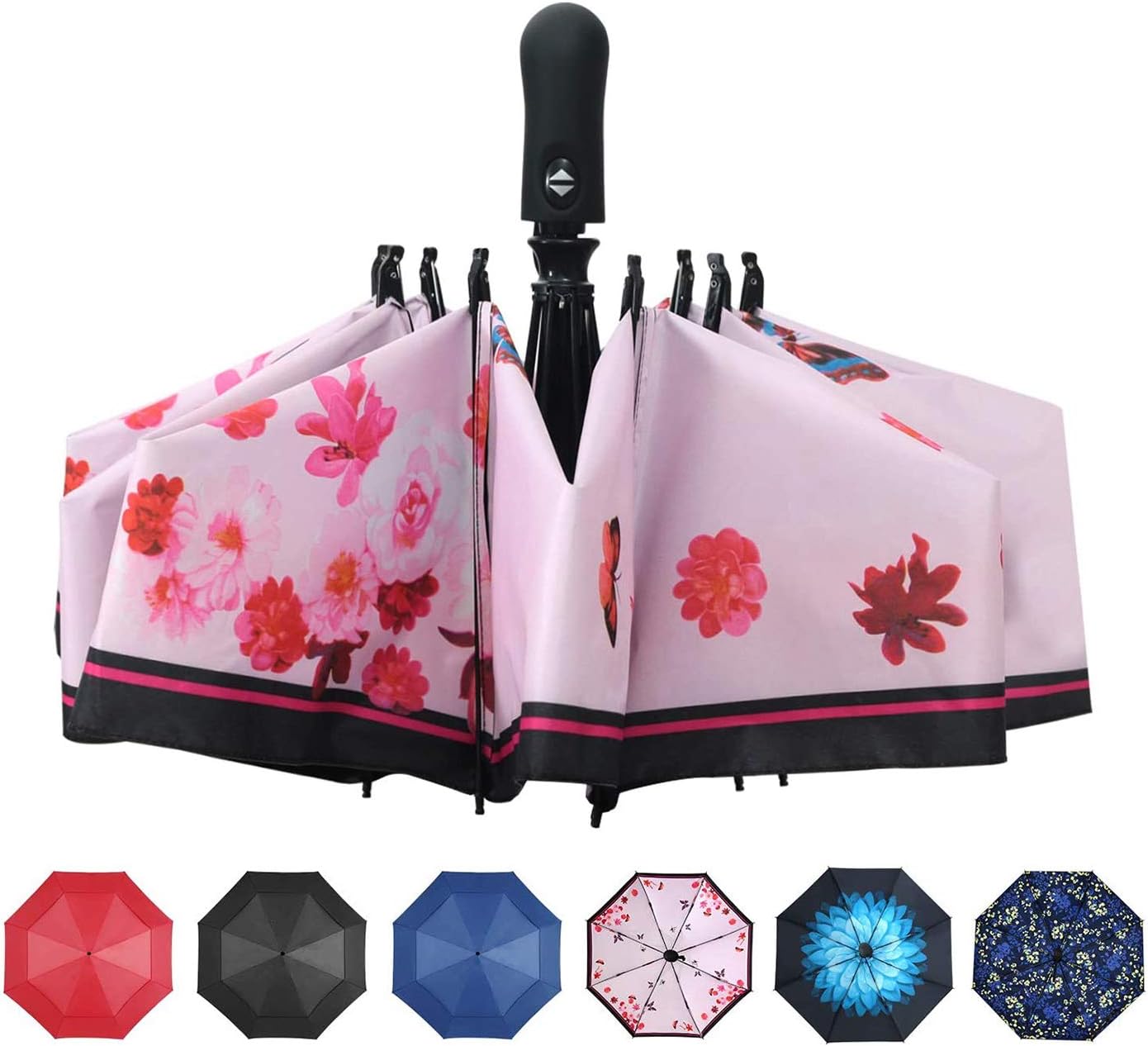 Prodigen Inverted Folding Umbrella Travel Umbrella Windproof Compact Umbrella Inside Out Umbrella Reversible Reverse Umbrella Automatic Open and Close Windproof Umbrella for Woman & Man UV Sun & Rain