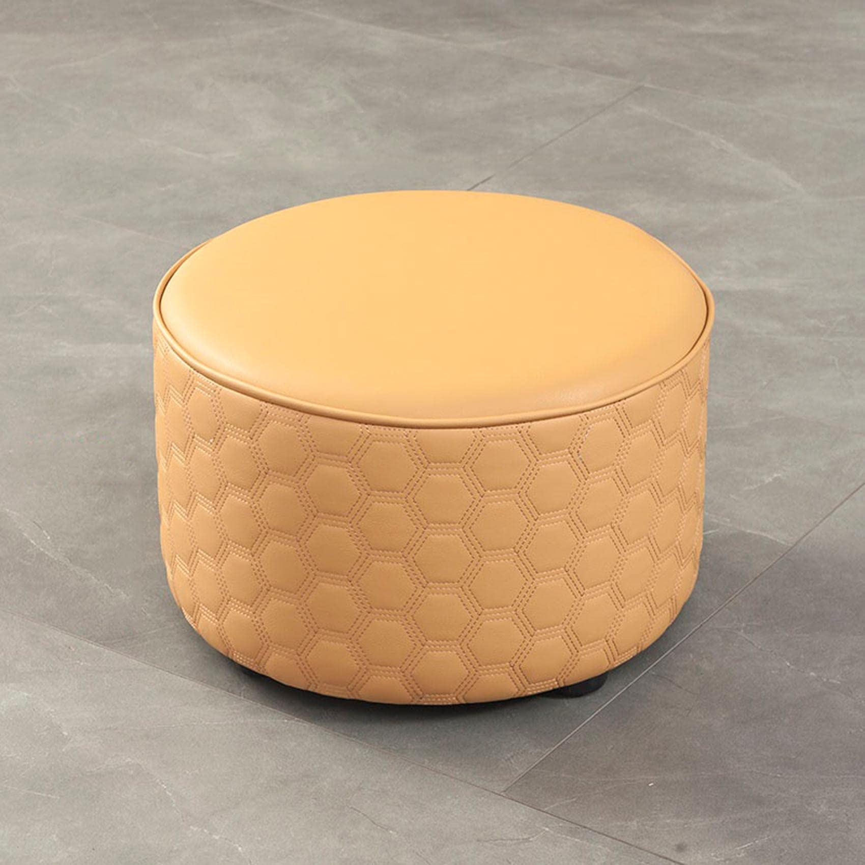 LMMIAOZ Yellow Leather Round Footstool for Living Room Bedroom Balcony Stylish Shoe Change Stool with Soft Cushion Small 32x30cm Size