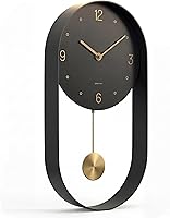 Driini Modern Pendulum Wall Clock Silent Battery Operated Black Gold Minimalist Metal Decor for Living Room Bedroom Office