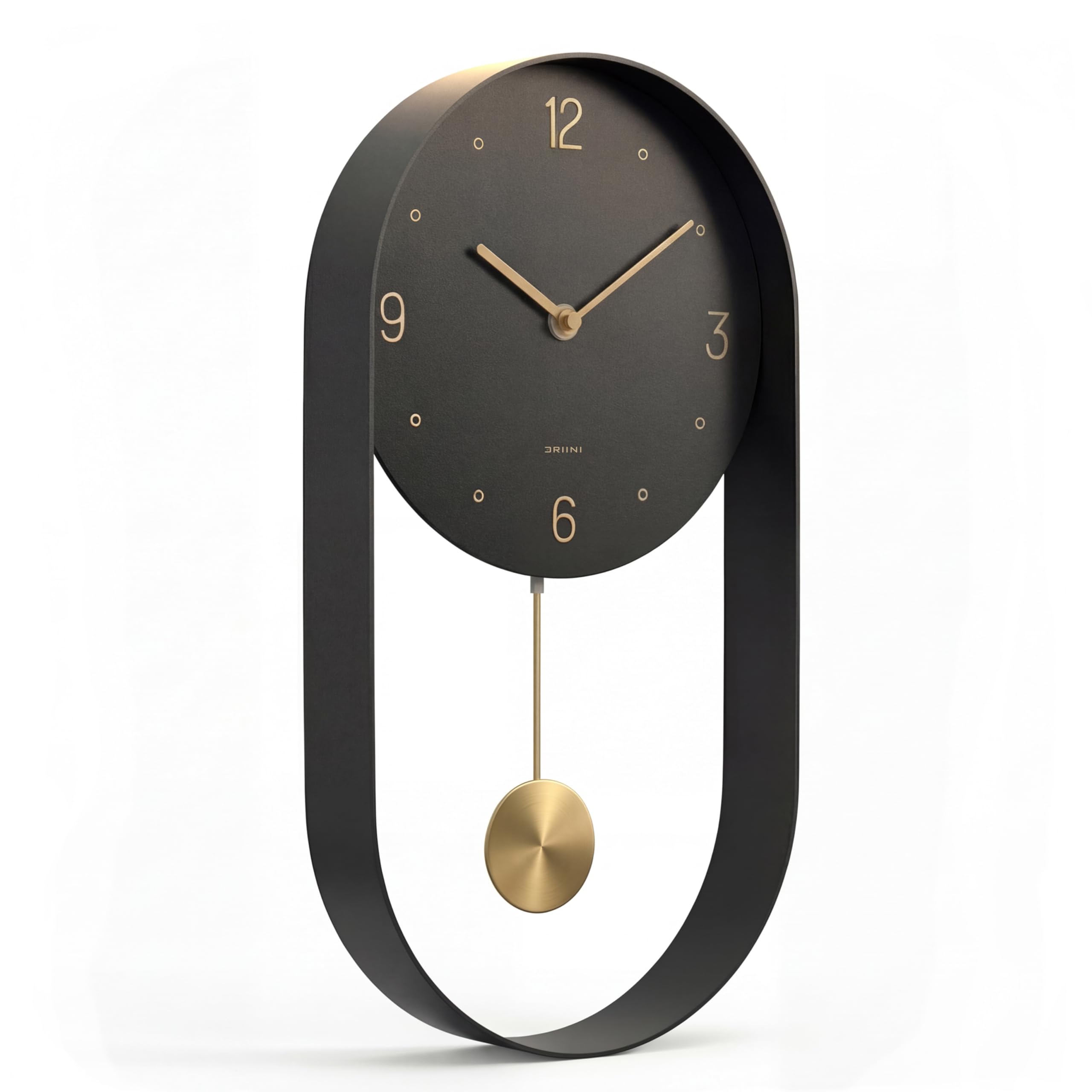 Driini Modern Pendulum Wall Clock - Black and Gold Decorative Wall Clock with Pendulum - Modern Minimalist Metal Wall Clock for Living Room Décor - Silent Battery Operated Wall Clock